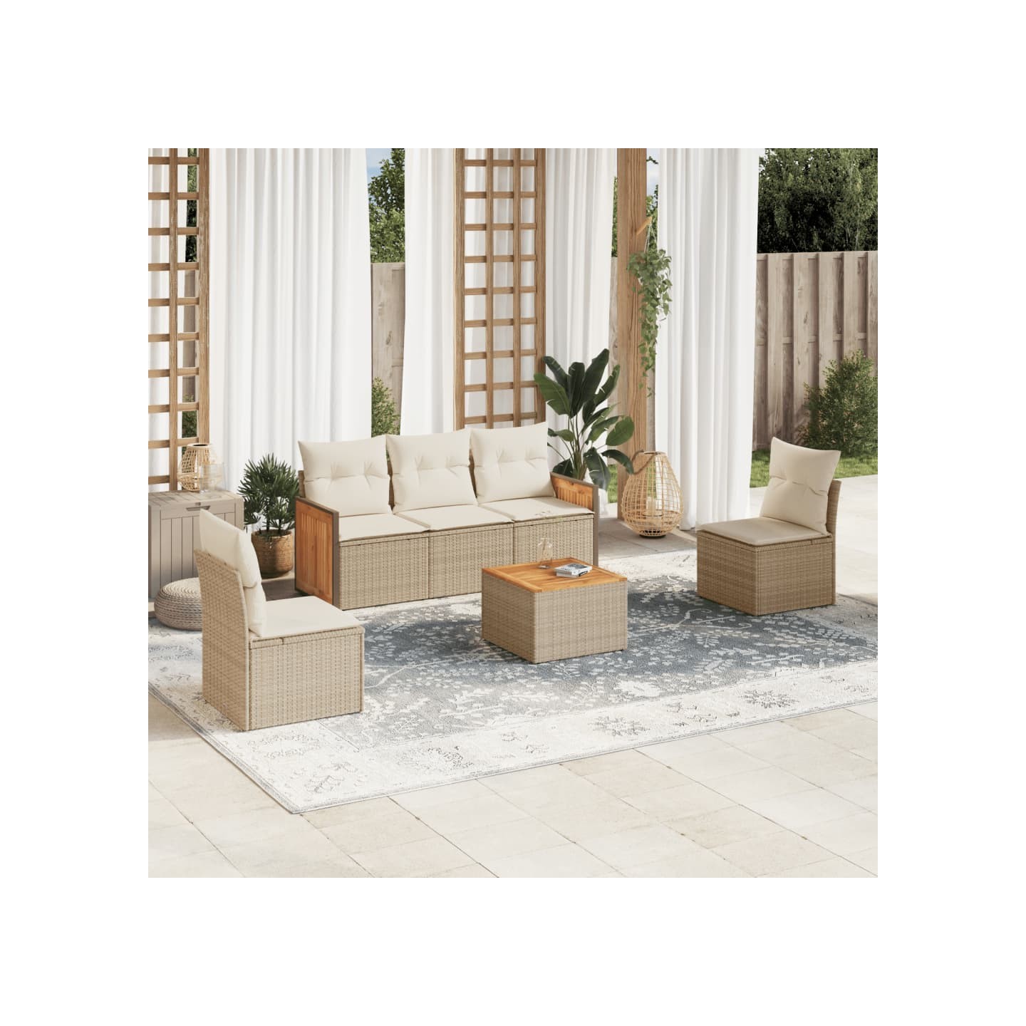 Salon de jardin avec coussins 6 pcs beige résine tressée