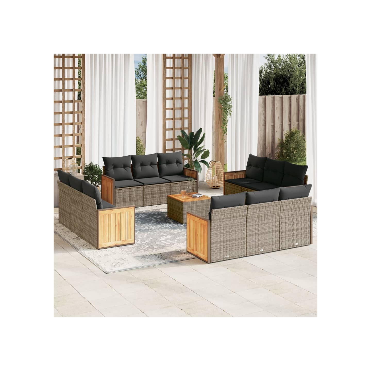 Salon de jardin avec coussins 13 pcs gris résine tressée