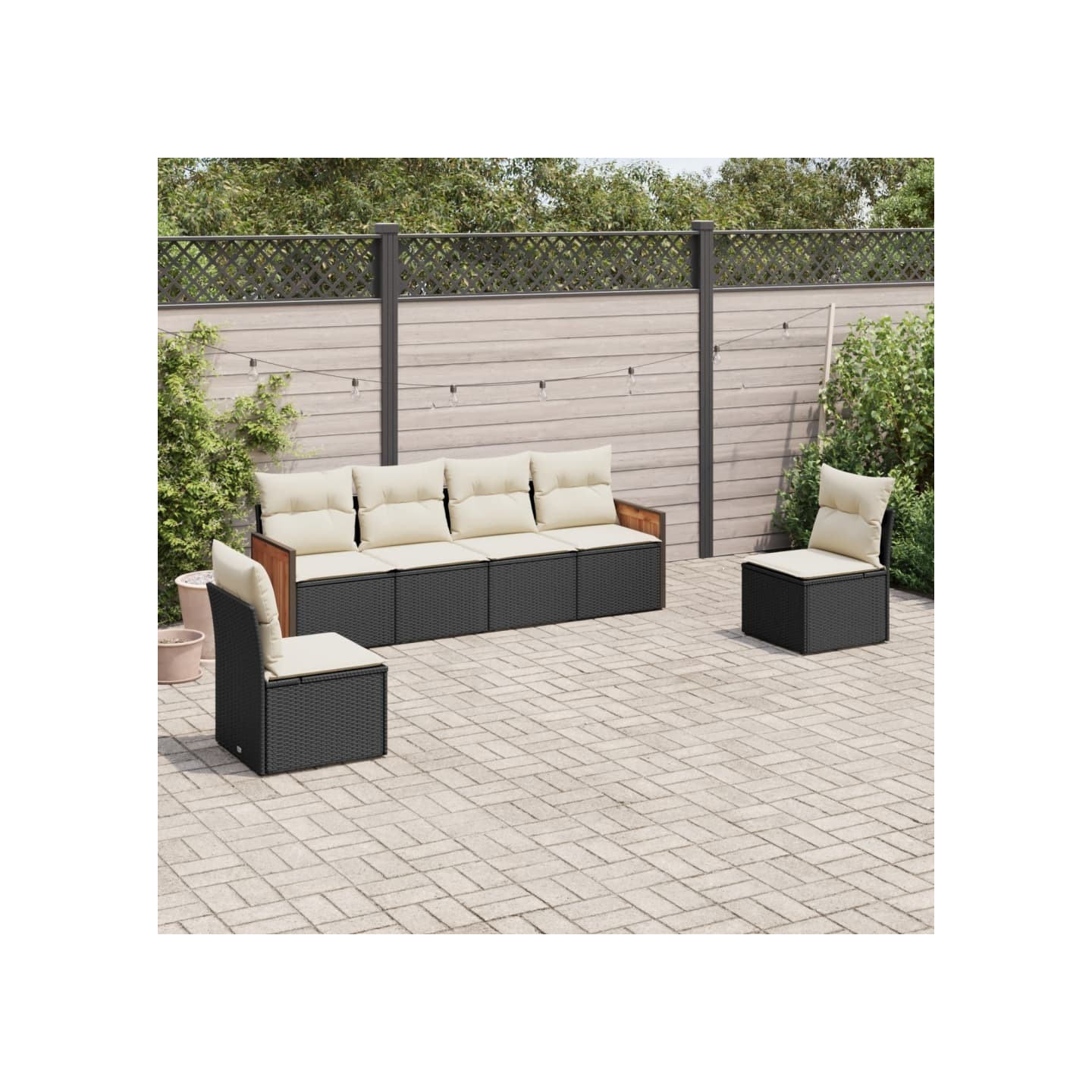 Salon de jardin 6 pcs avec coussins noir résine tressée