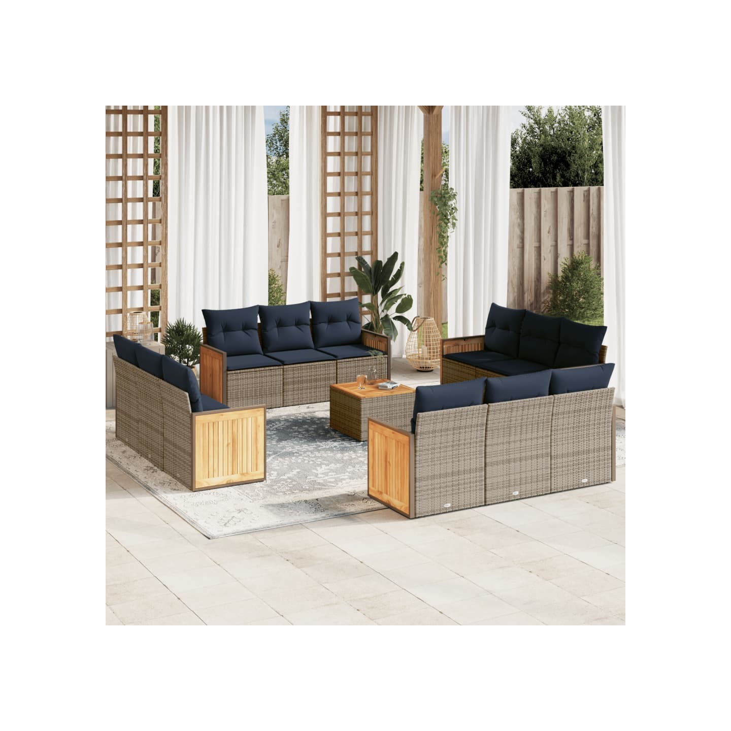 Ensemble de canapé de jardin 13 pcs avec coussins gris