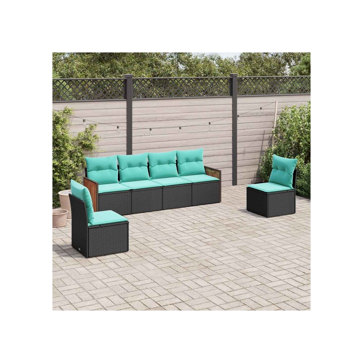 Salon de jardin 6 pcs avec coussins noir résine tressée