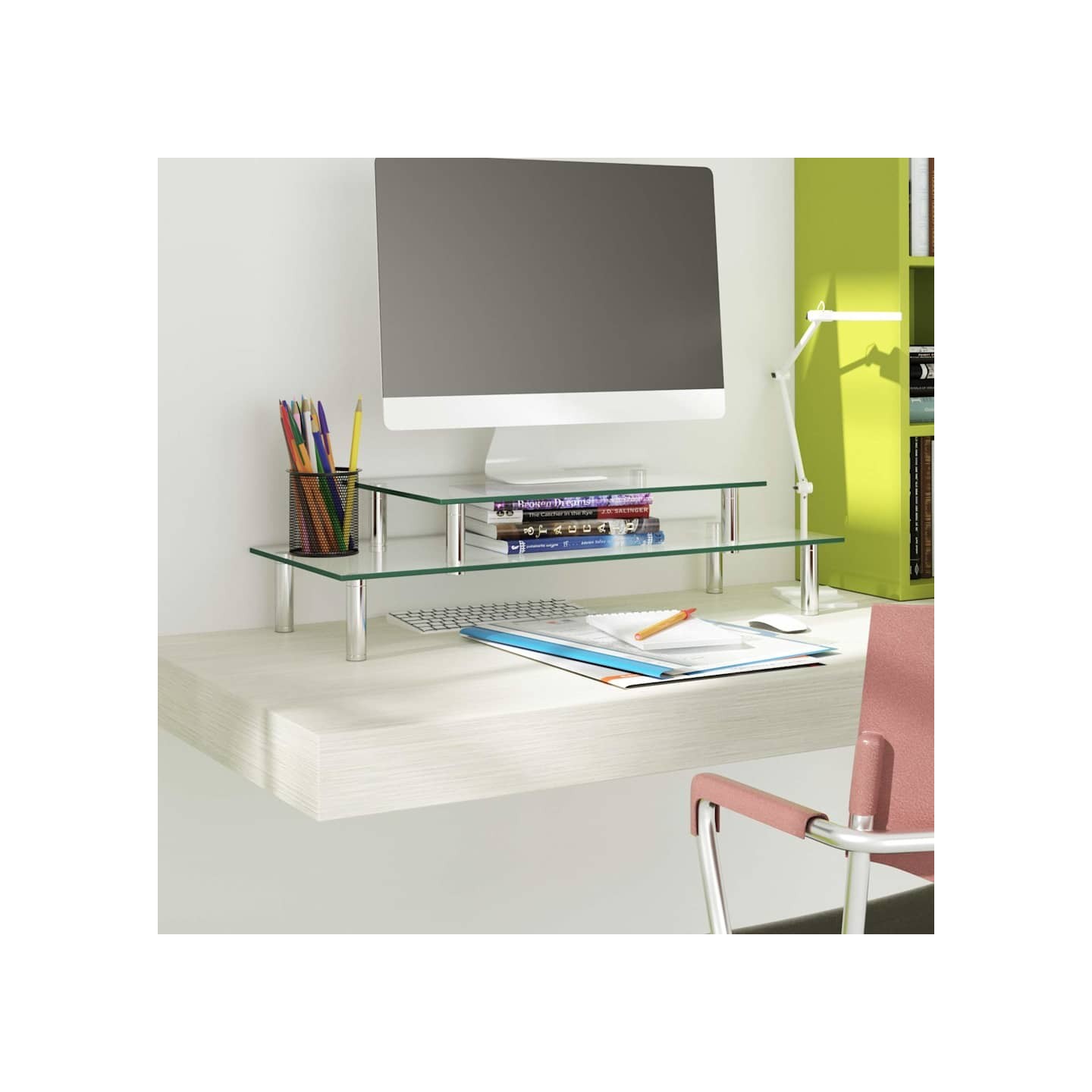 Support de moniteur à 2 niveaux Verre transparent