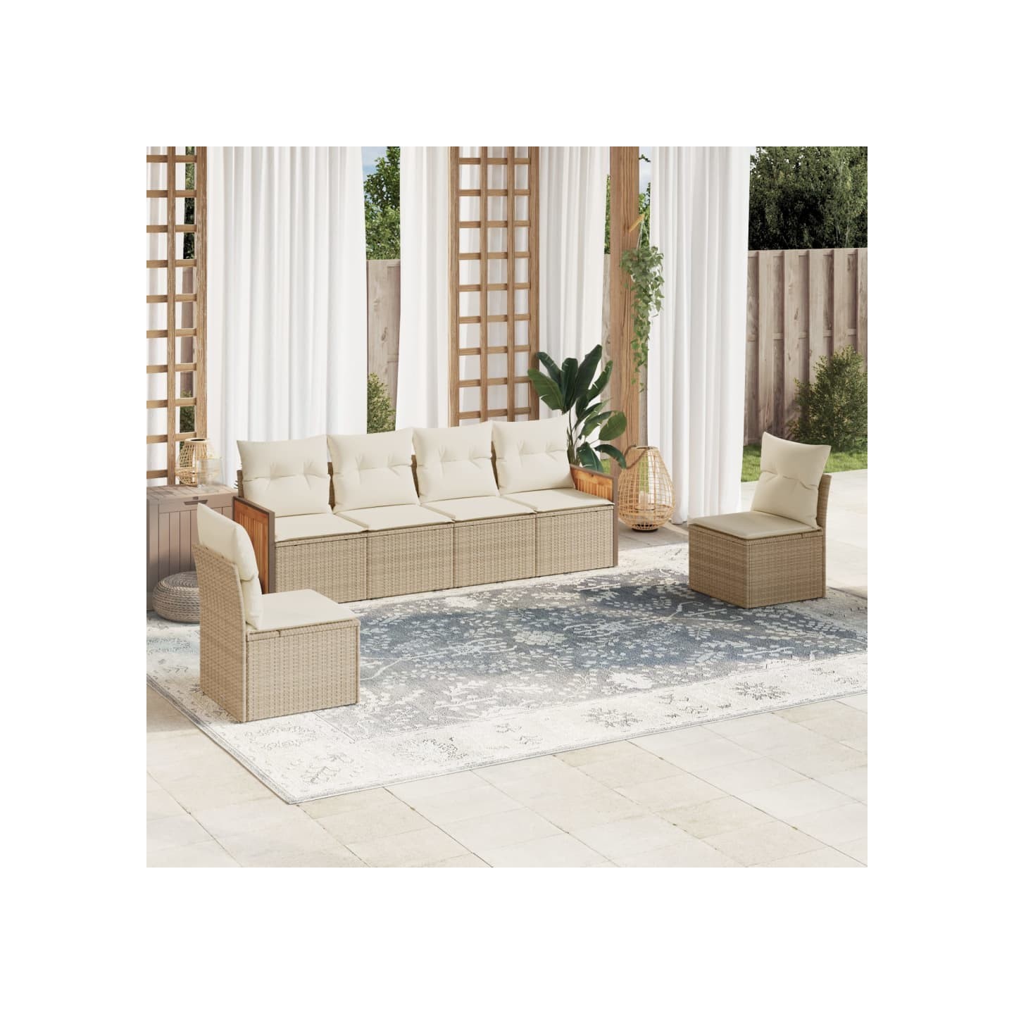 Salon de jardin avec coussins 6 pcs beige résine tressée