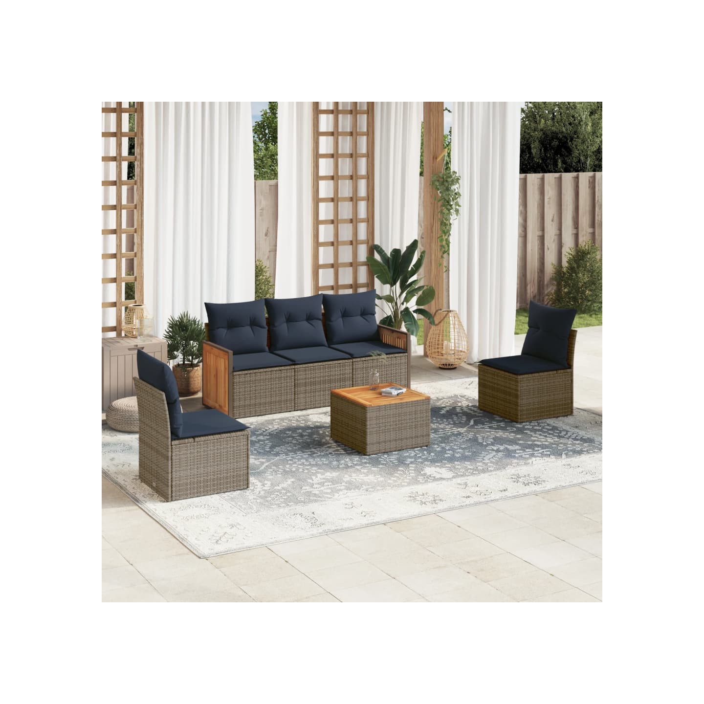 Ensemble de canapé de jardin 6 pcs avec coussins gris résine tressée