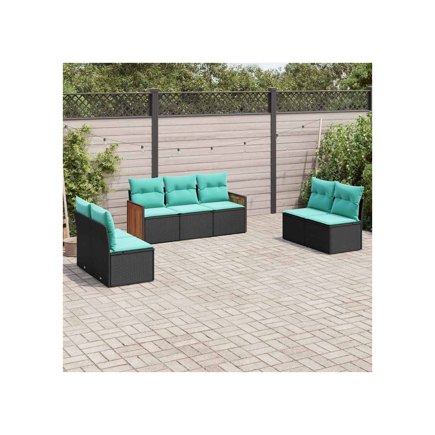 Salon de jardin 7 pcs avec coussins noir résine tressée
