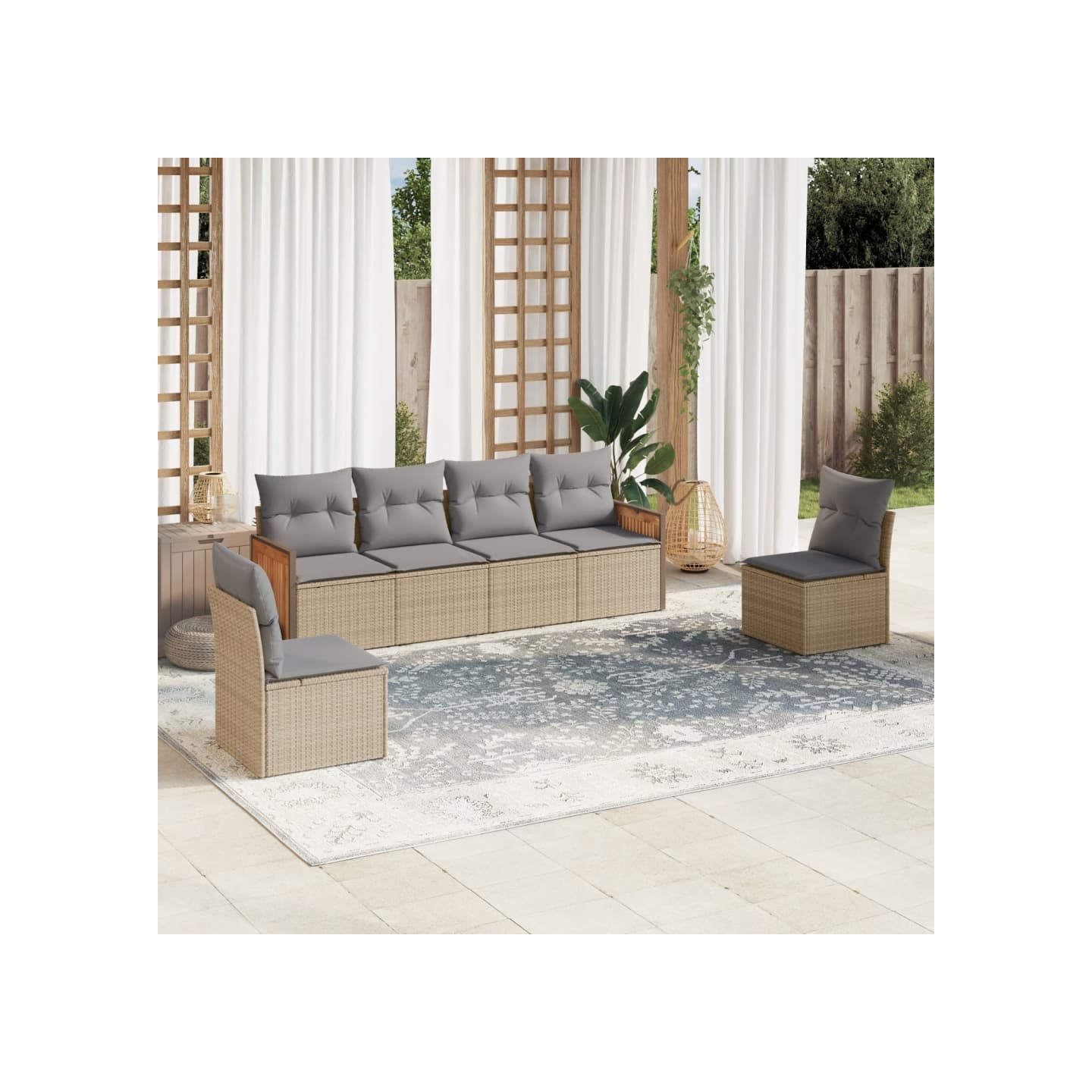 Salon de jardin avec coussins 6 pcs beige résine tressée