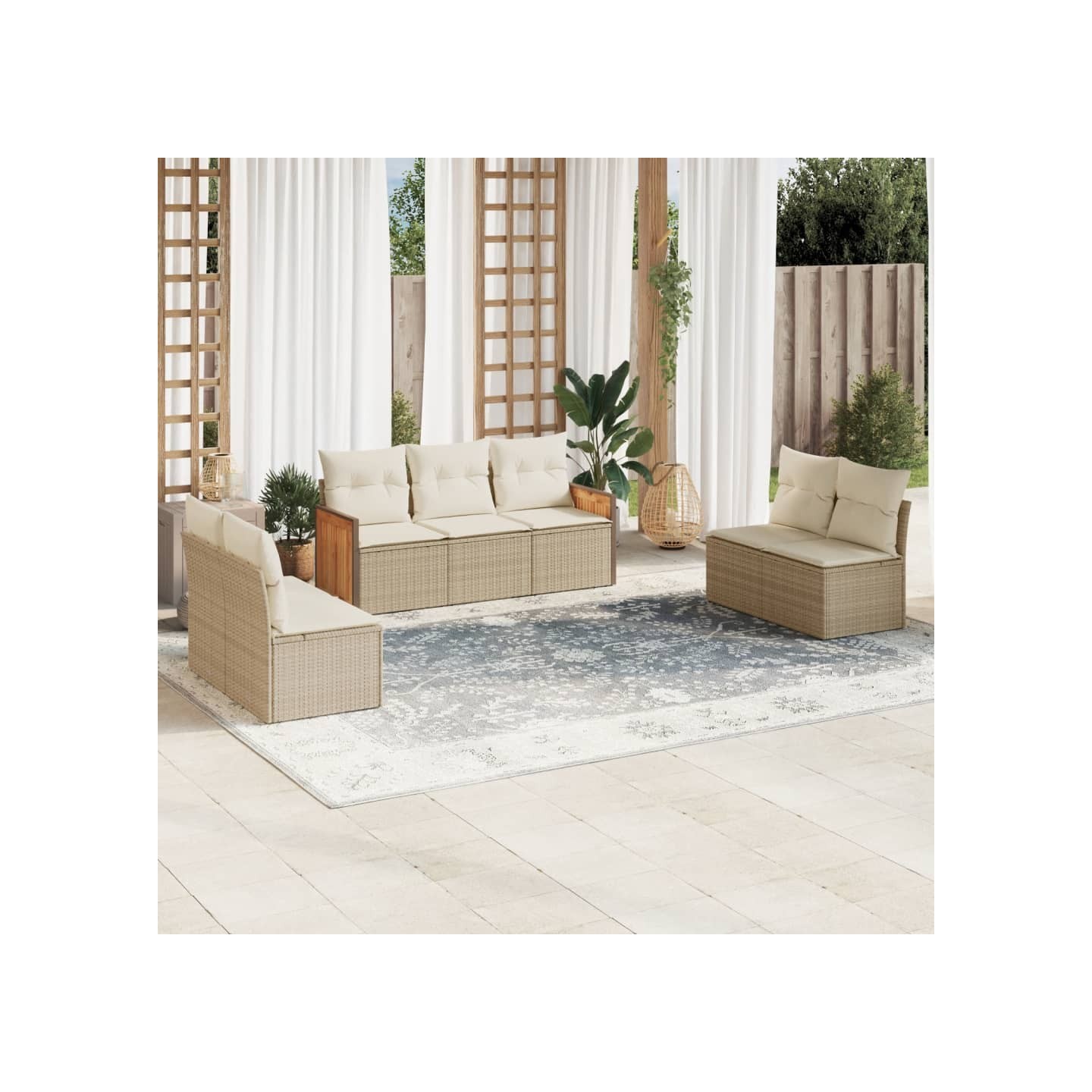 Salon de jardin avec coussins 7 pcs beige résine tressée