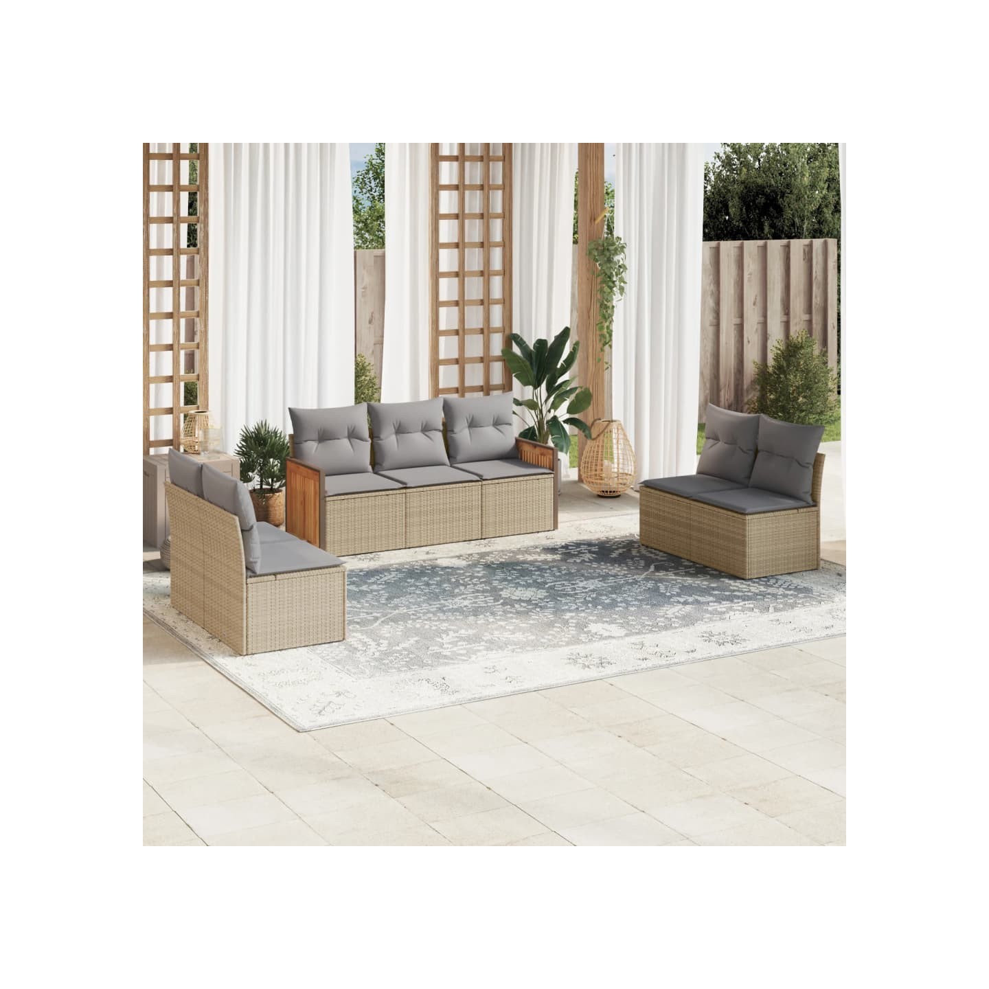 Salon de jardin avec coussins 7 pcs beige résine tressée