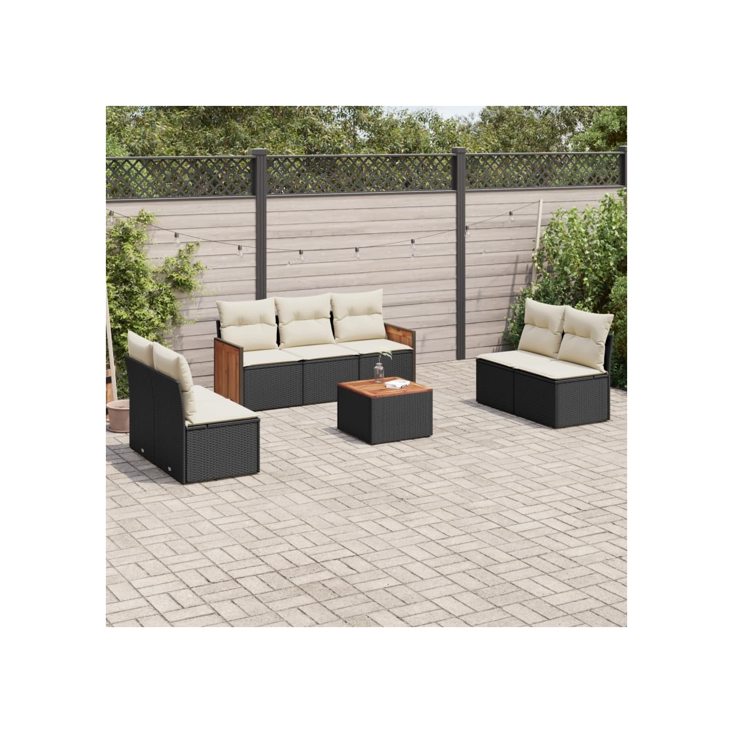 Salon de jardin 8 pcs avec coussins noir résine tressée