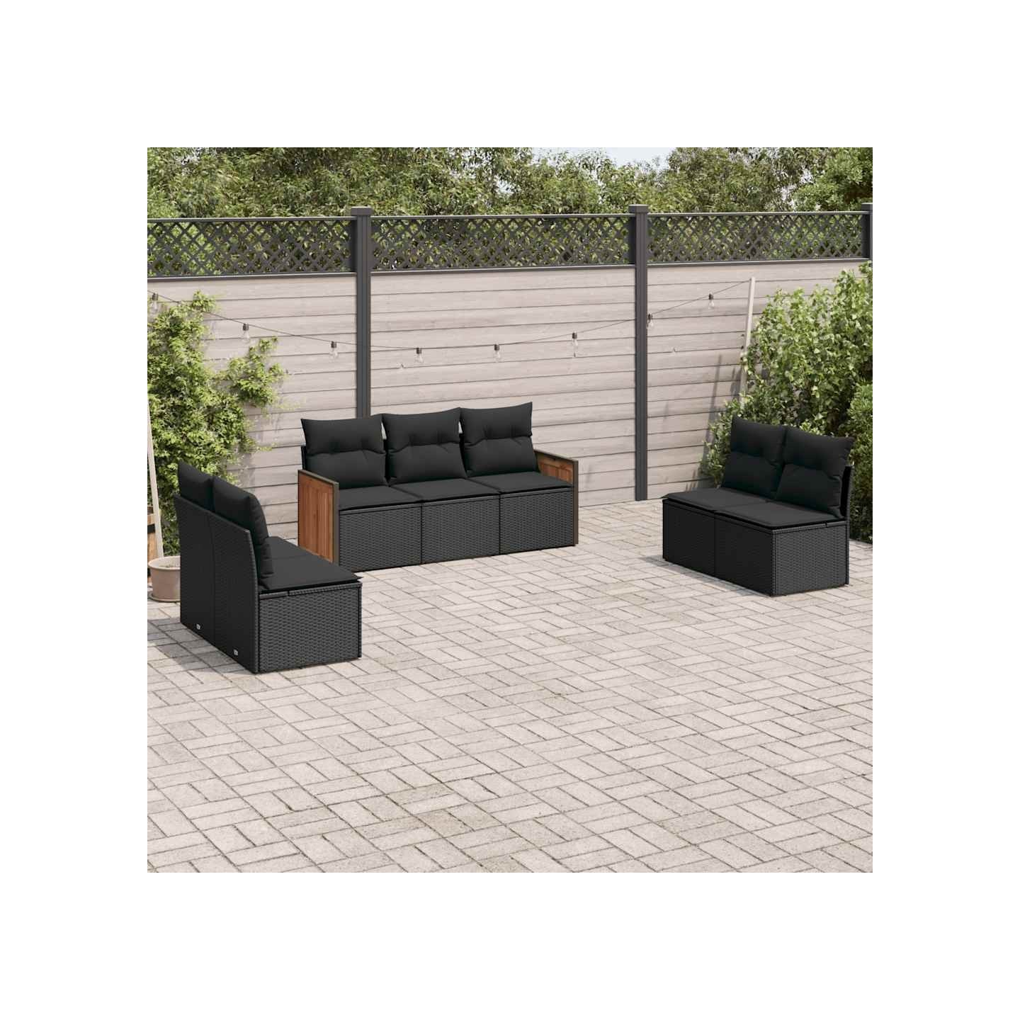 Salon de jardin 7 pcs avec coussins noir résine tressée