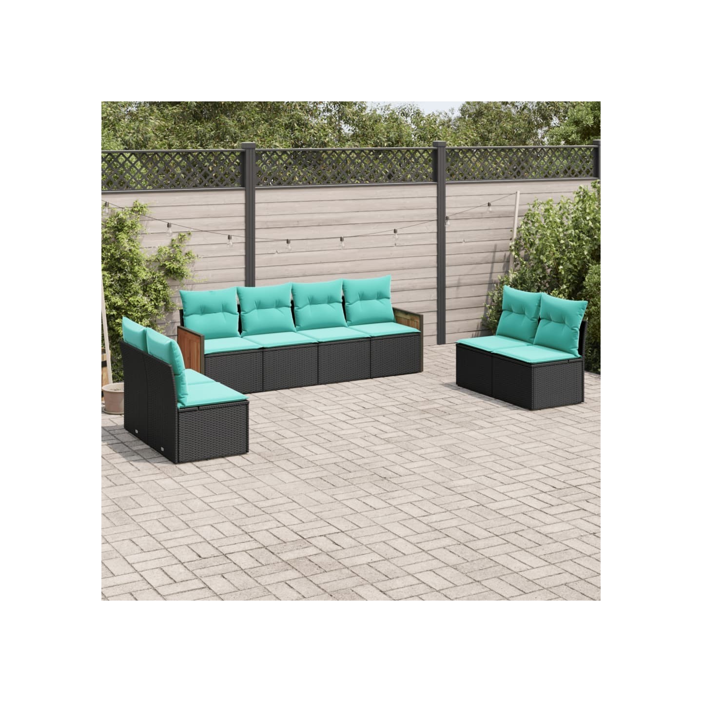 Salon de jardin 8 pcs avec coussins noir résine tressée