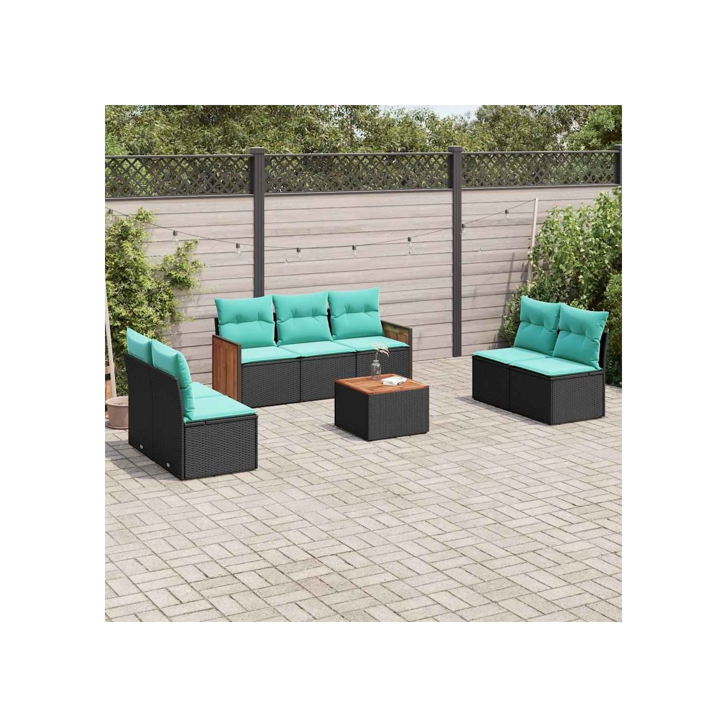 Ensemble de canapé de jardin 8 pcs avec coussins noir résine tressée