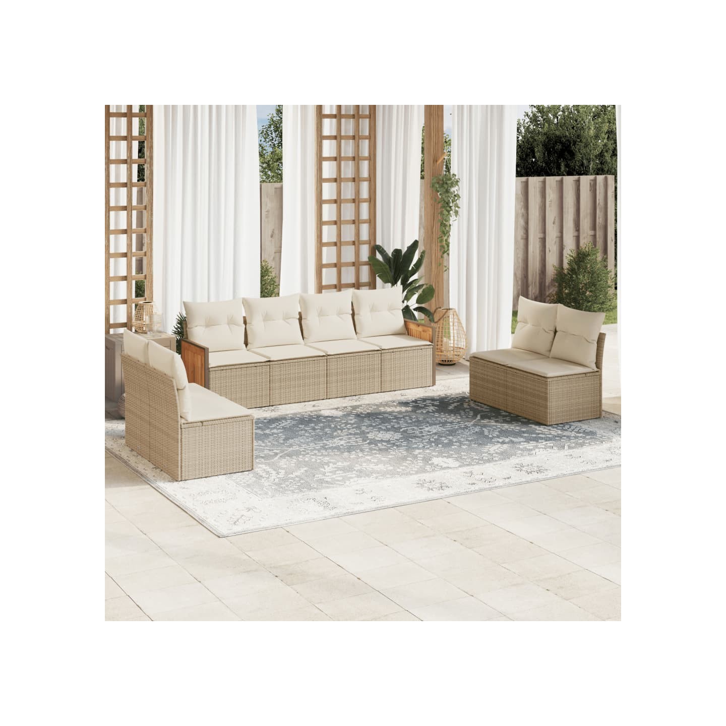 Salon de jardin avec coussins 8 pcs beige résine tressée