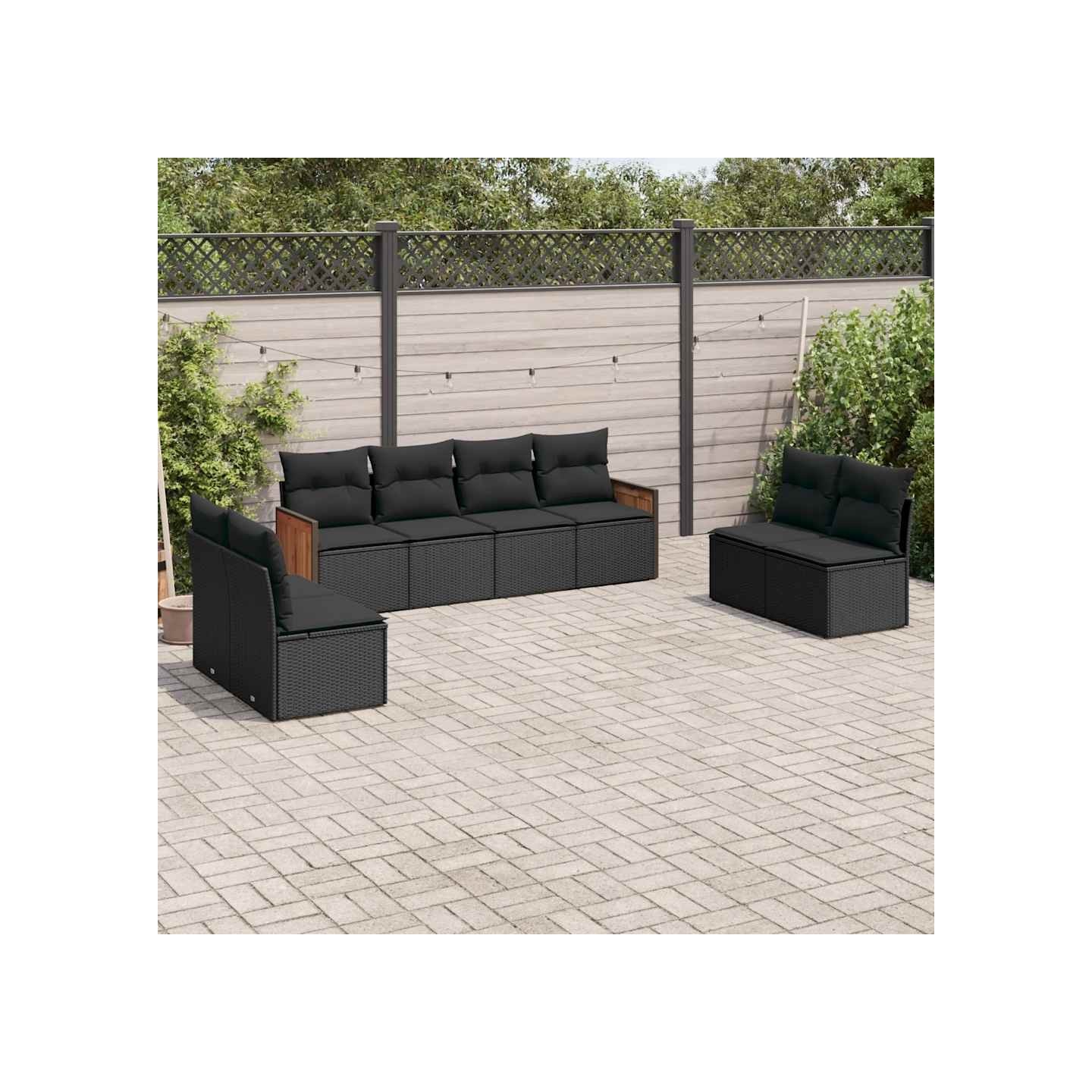 Salon de jardin 8 pcs avec coussins noir résine tressée