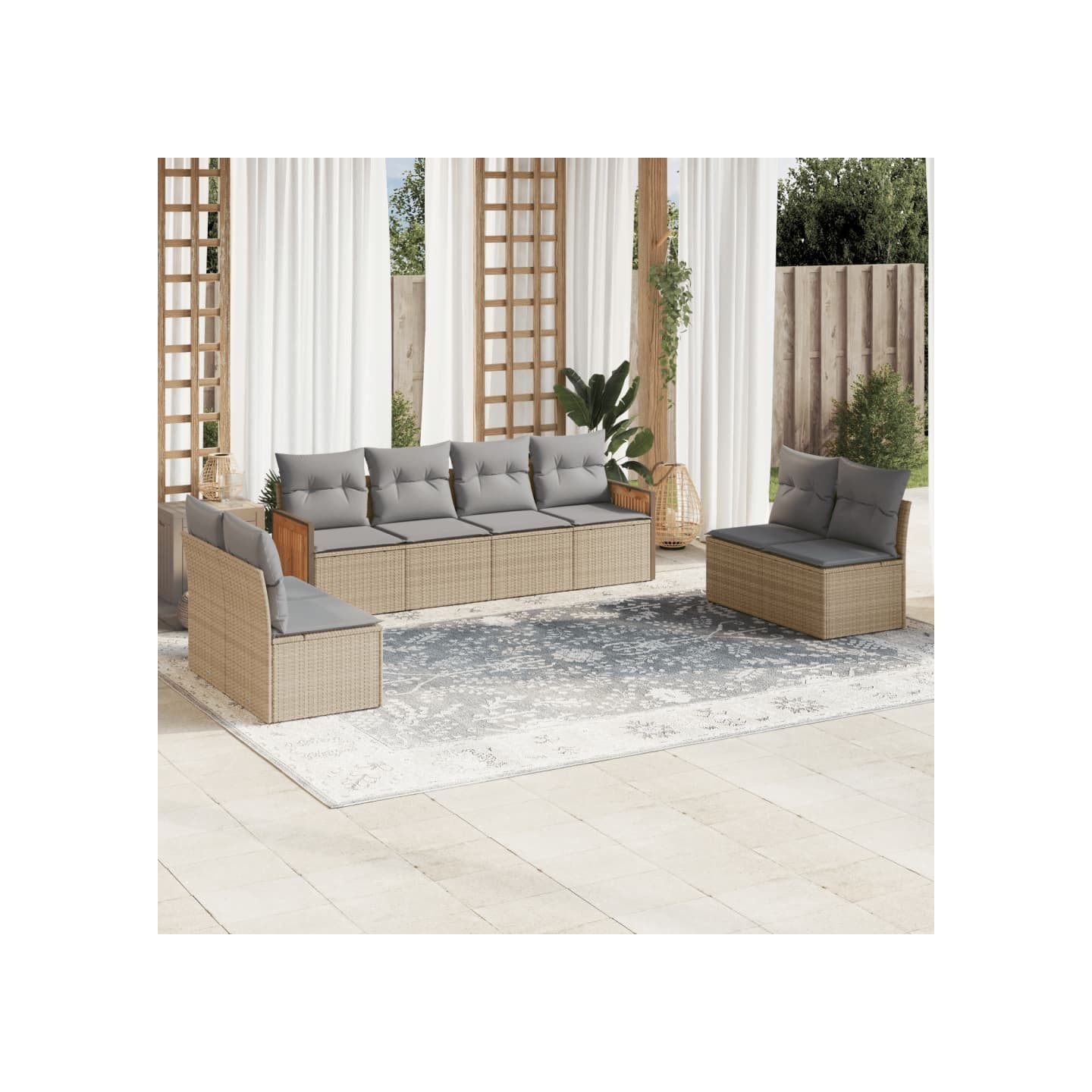 Salon de jardin avec coussins 8 pcs beige résine tressée