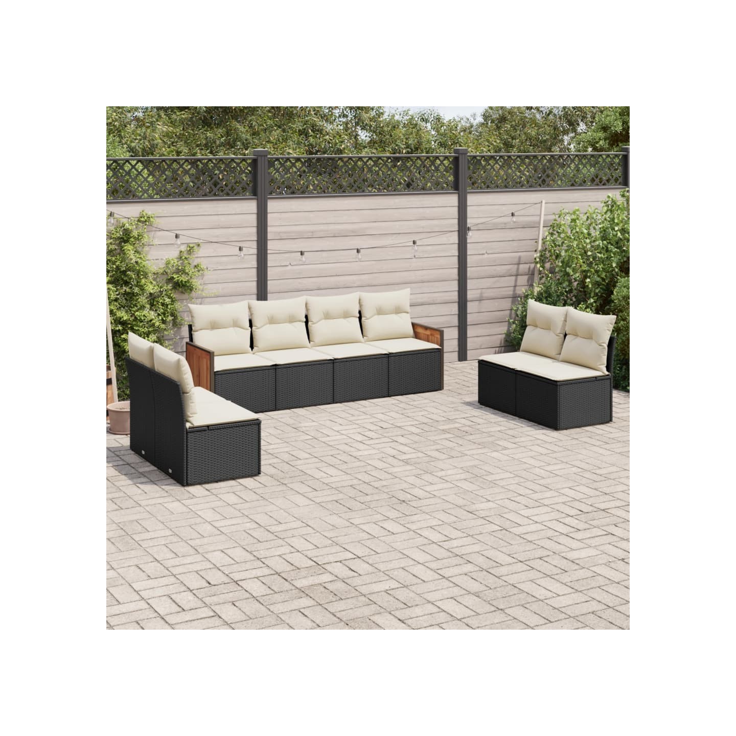 Salon de jardin 8 pcs avec coussins noir résine tressée