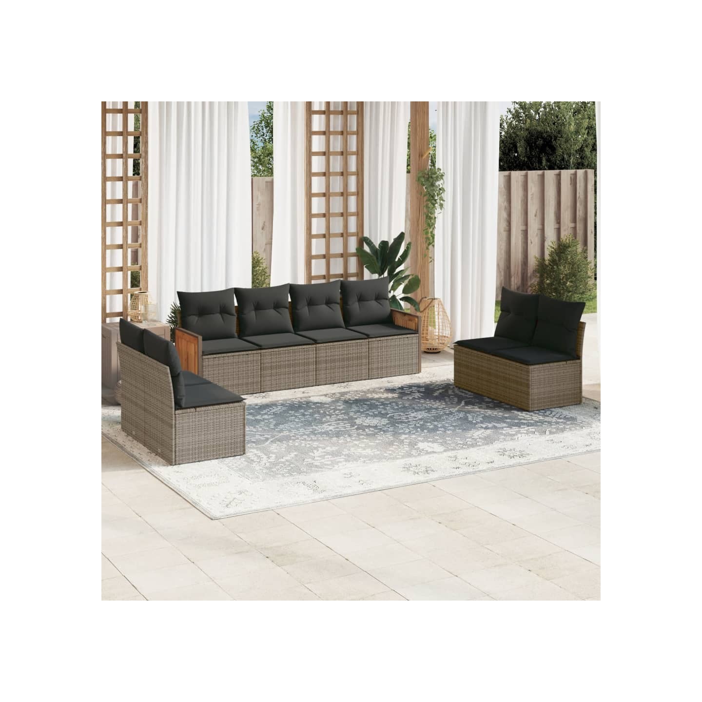 Salon de jardin 8 pcs avec coussins gris résine tressée