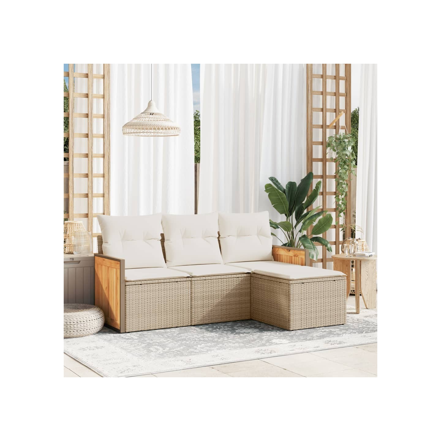 Salon de jardin avec coussins 4 pcs beige résine tressée
