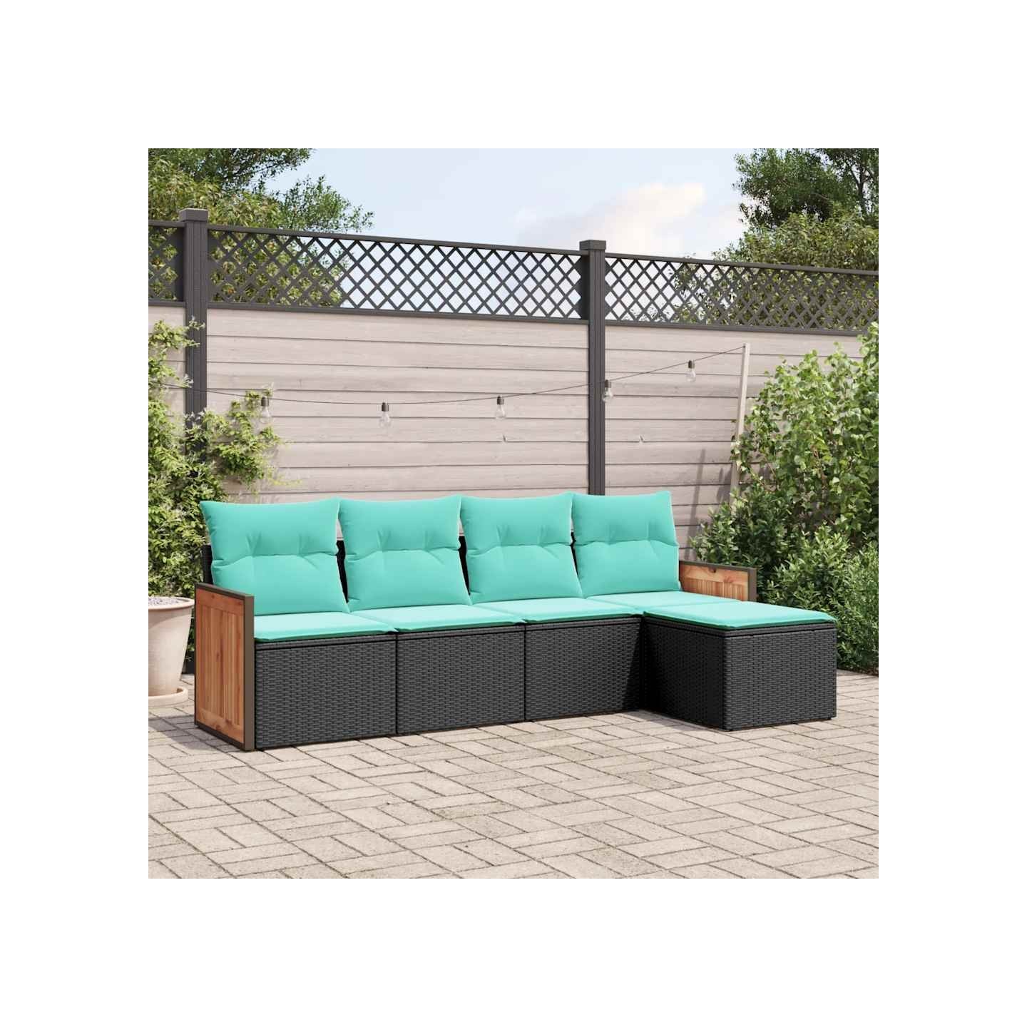 Salon de jardin 5 pcs avec coussins noir résine tressée