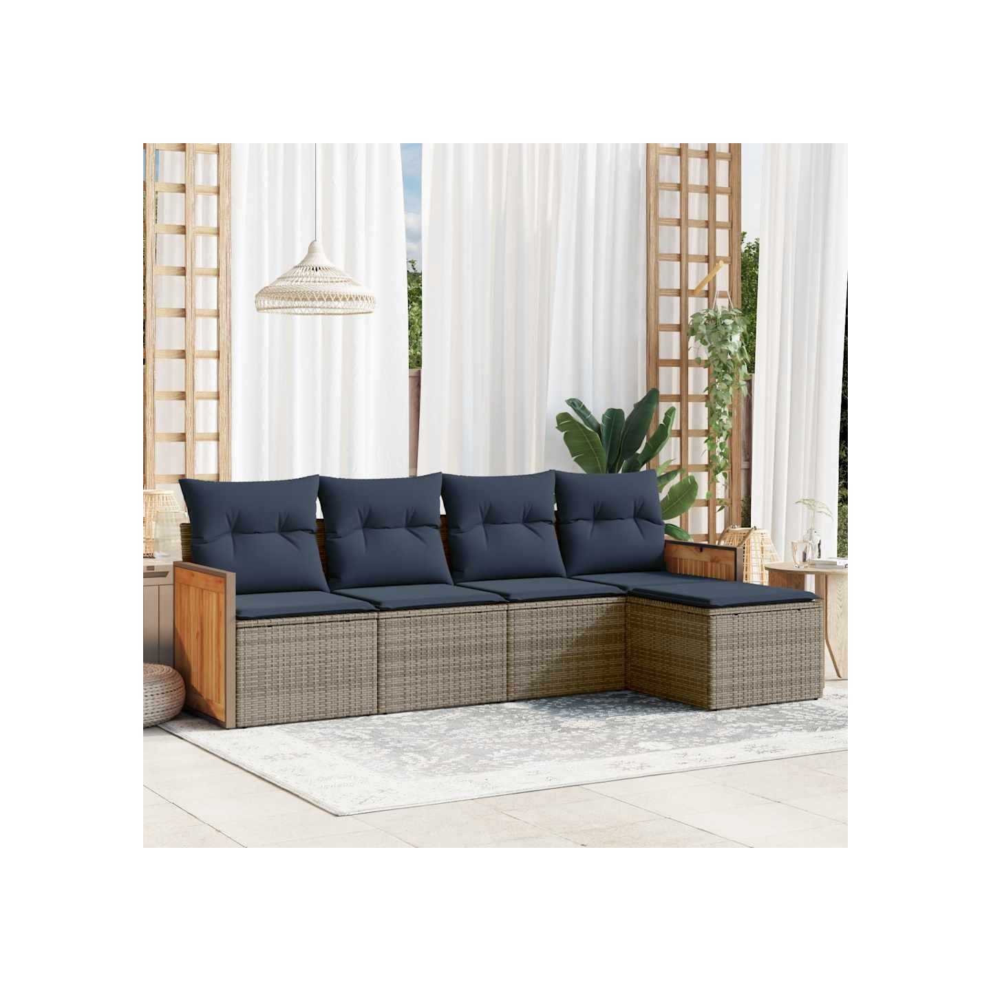 Ensemble de canapé de jardin 5 pcs avec coussins gris résine tressée