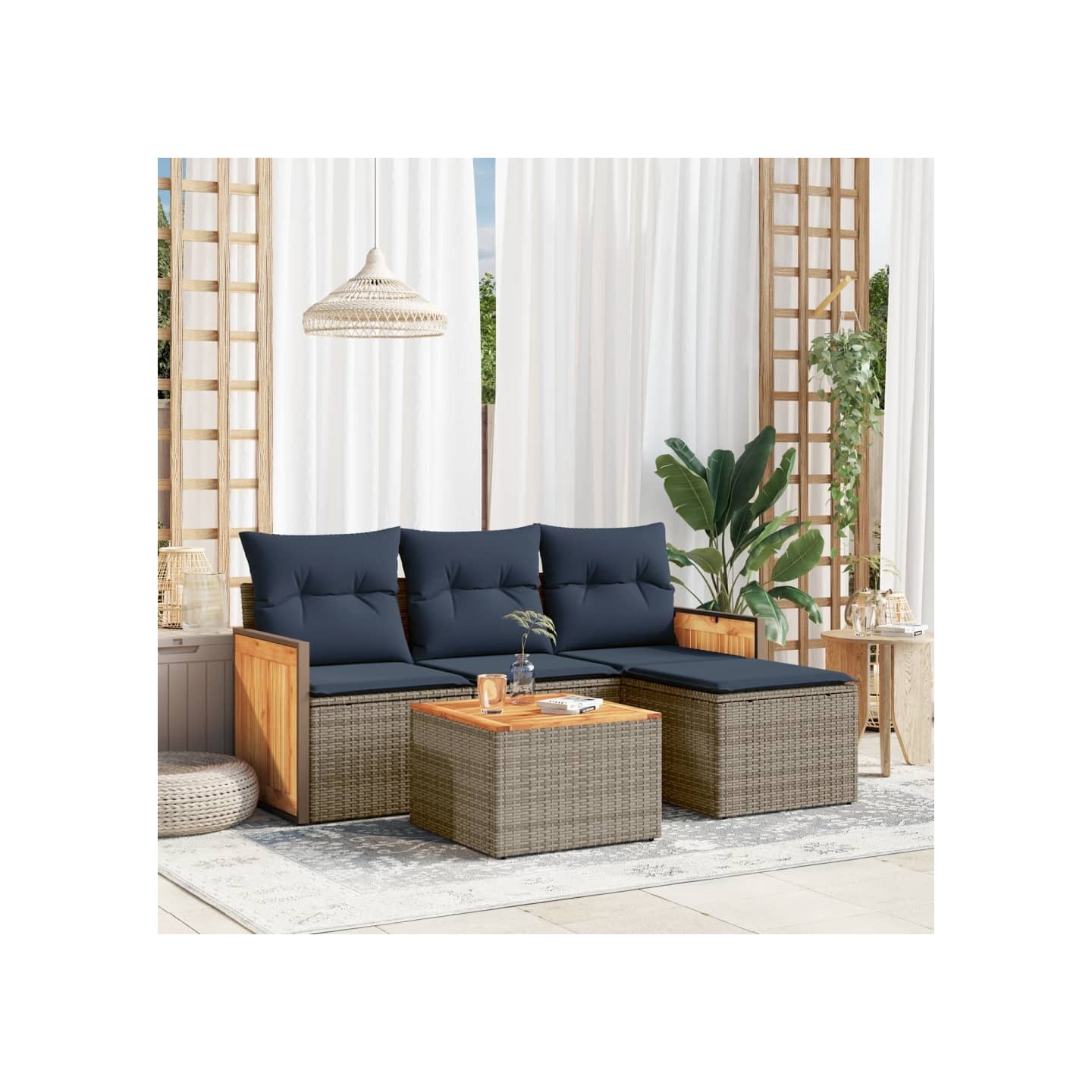 Ensemble de canapé de jardin 5 pcs avec coussins gris résine tressée