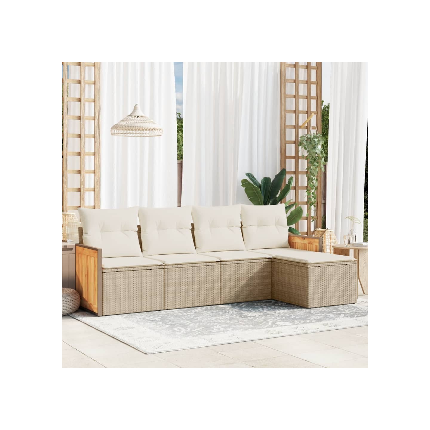 Salon de jardin avec coussins 5 pcs beige résine tressée