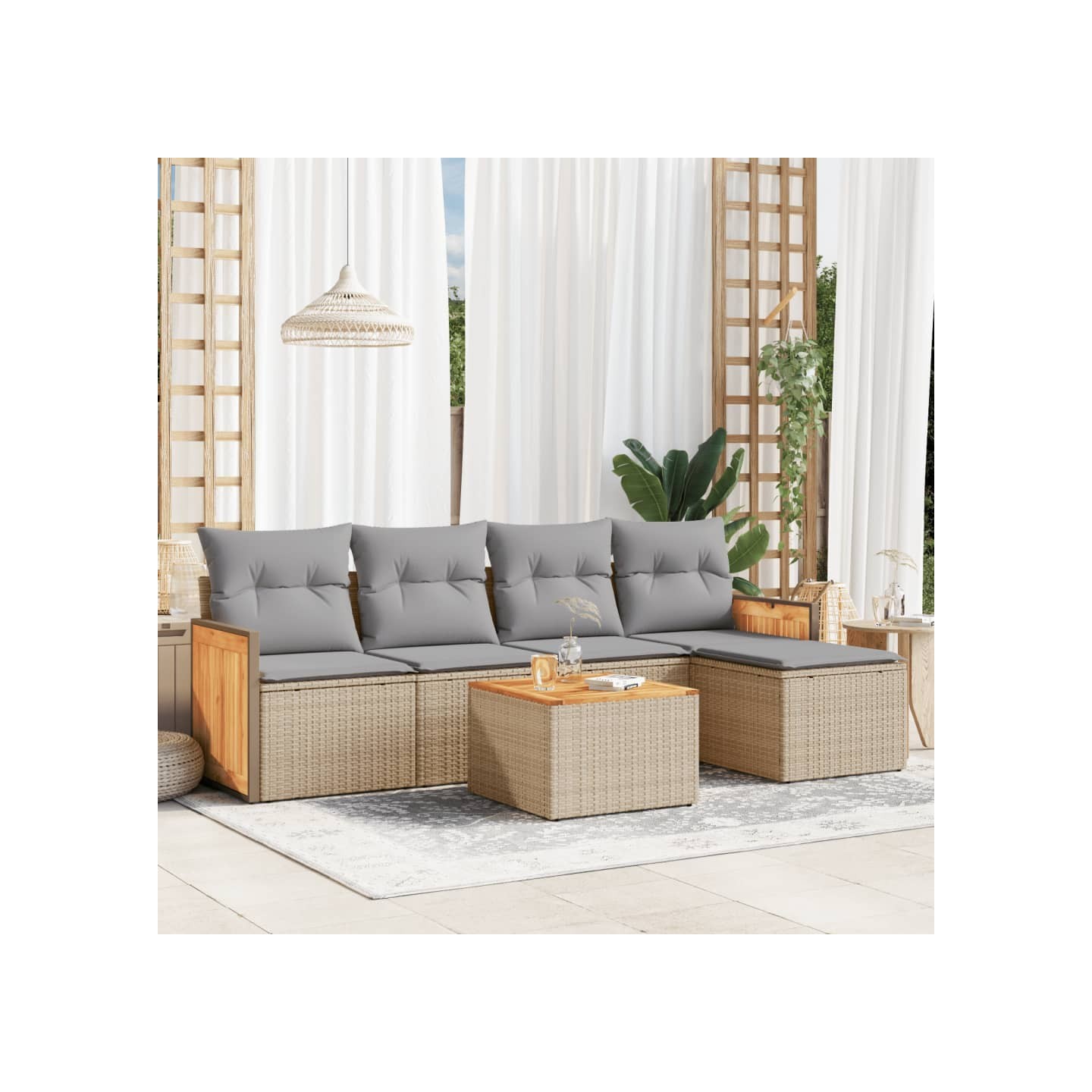 Salon de jardin avec coussins 6 pcs beige résine tressée