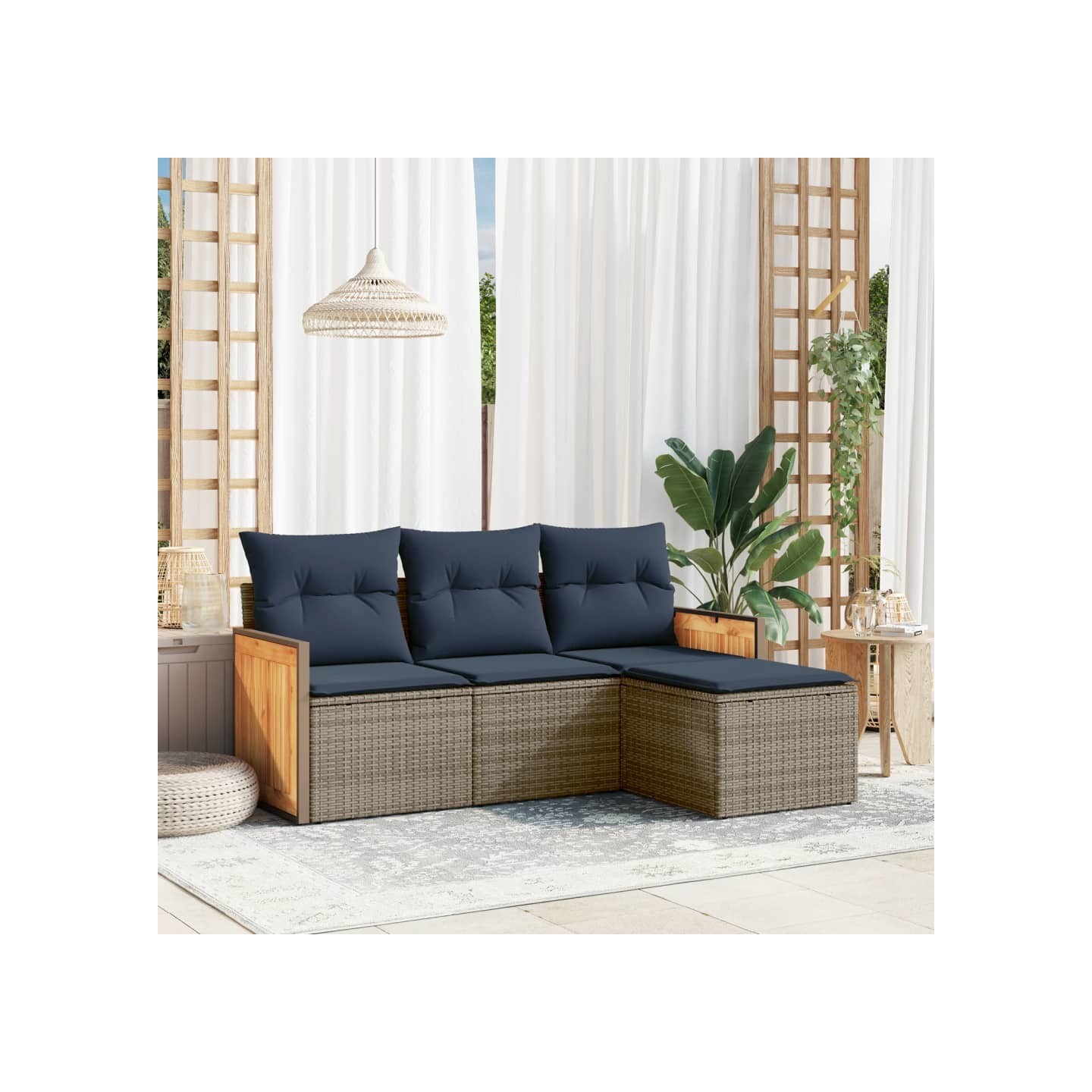 Ensemble de canapé de jardin 4 pcs avec coussins gris résine tressée
