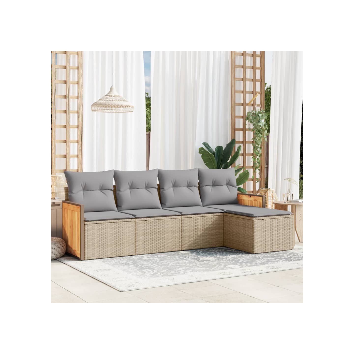Salon de jardin avec coussins 5 pcs beige résine tressée