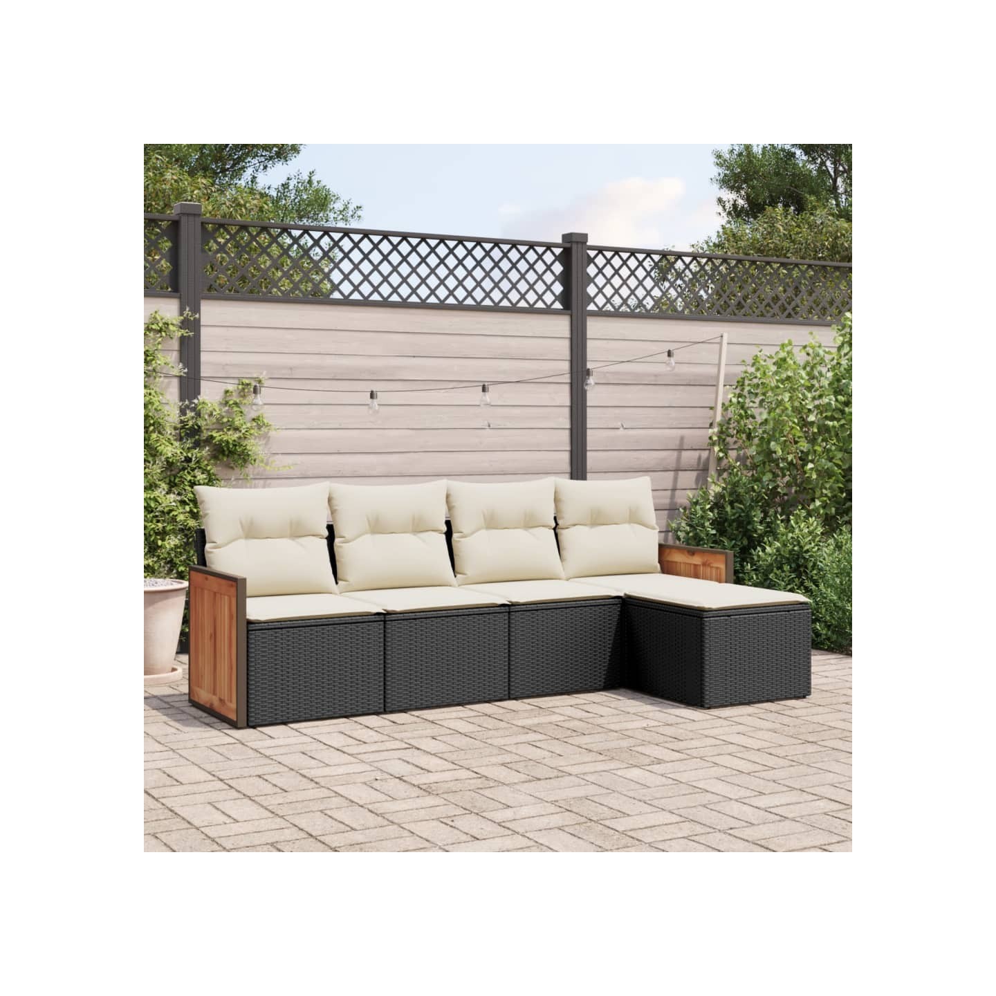 Salon de jardin 5 pcs avec coussins noir résine tressée