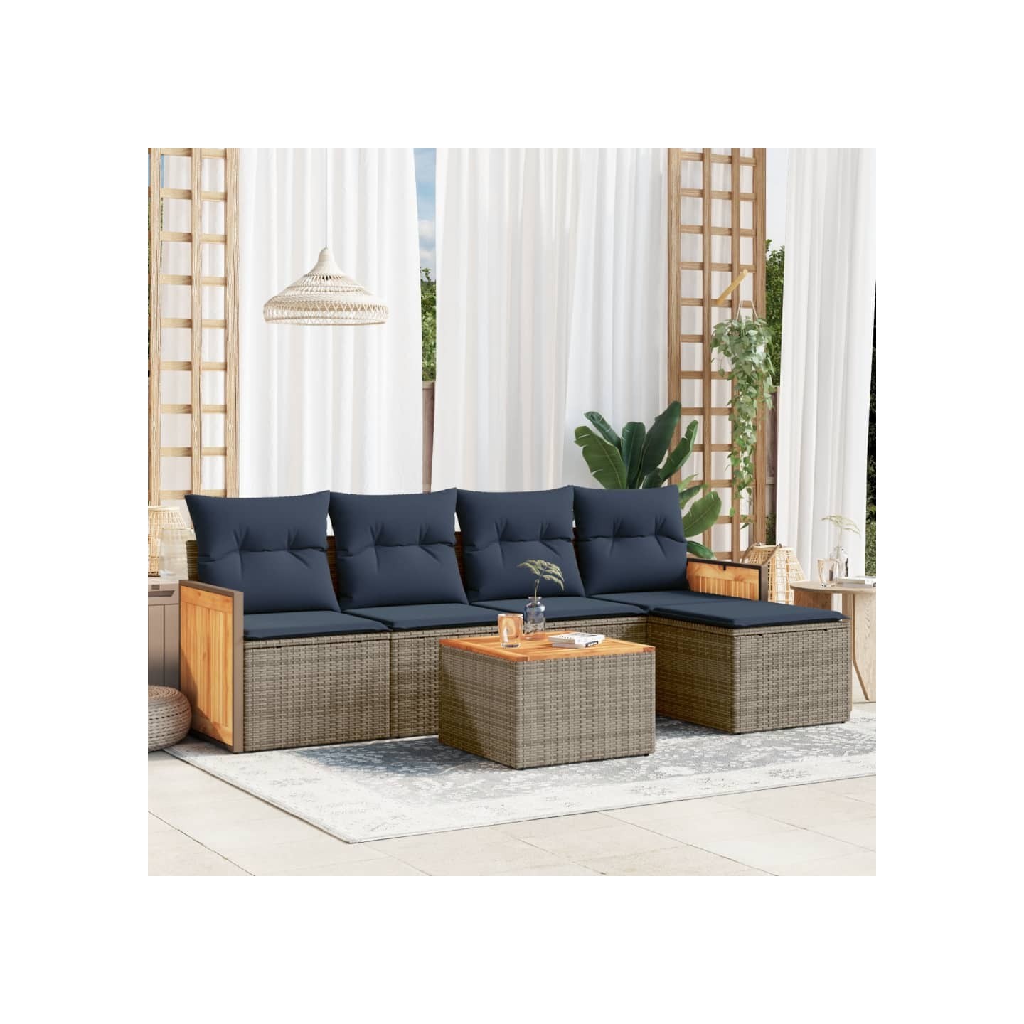 Ensemble de canapé de jardin 6 pcs avec coussins gris résine tressée