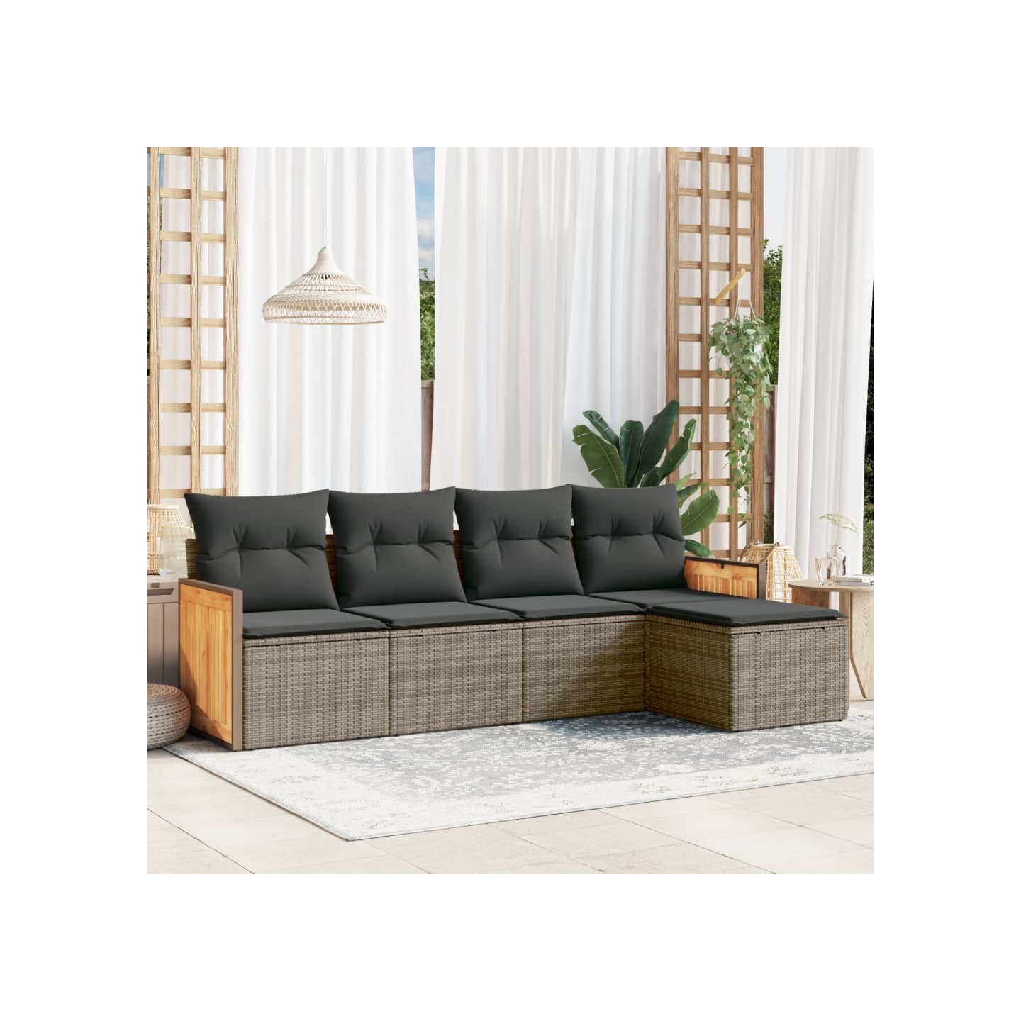 Salon de jardin 5 pcs avec coussins gris résine tressée