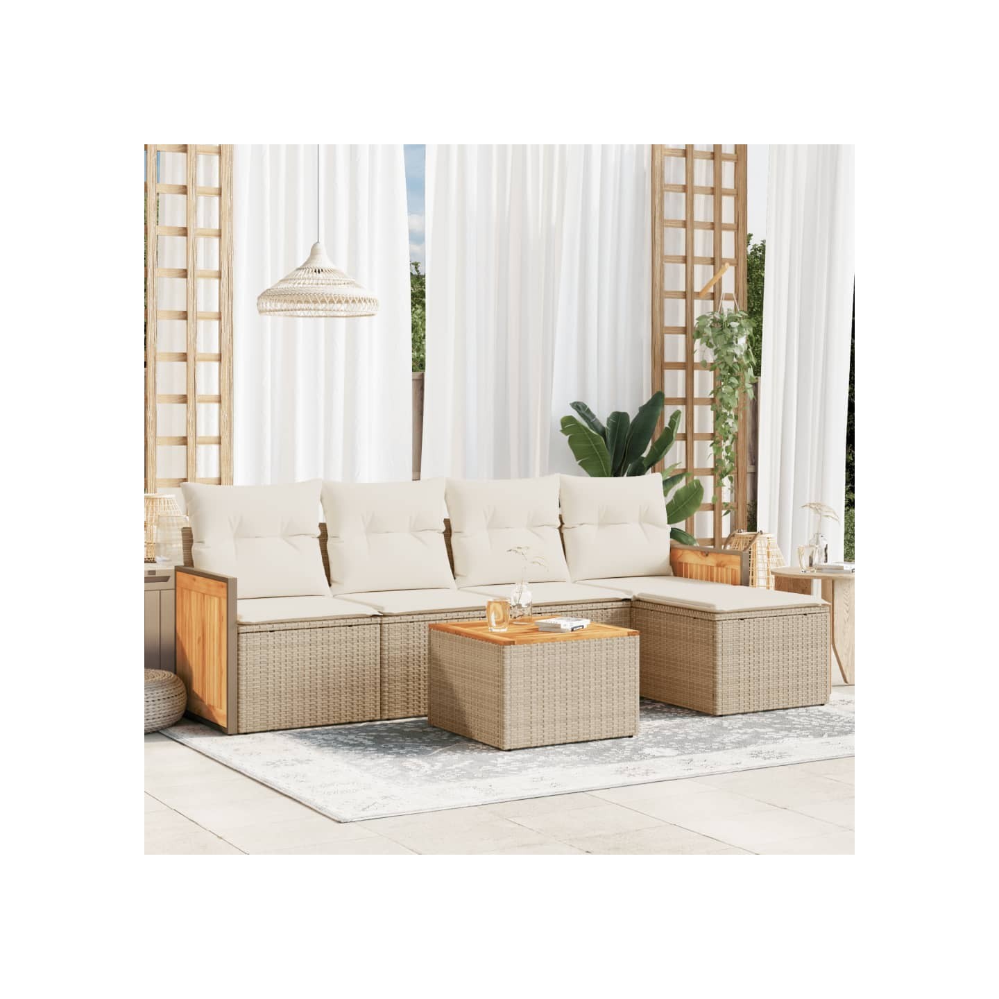Salon de jardin avec coussins 6 pcs beige résine tressée