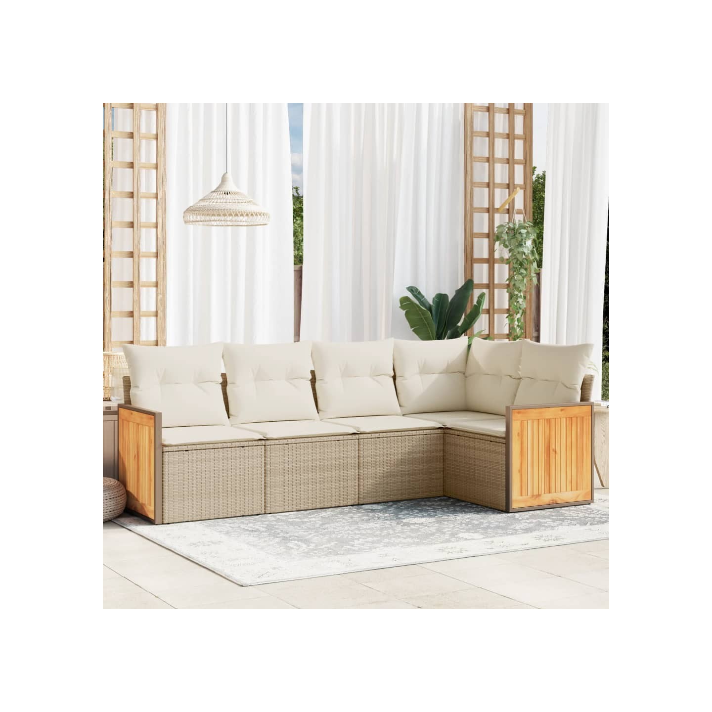 Salon de jardin avec coussins 5 pcs beige résine tressée