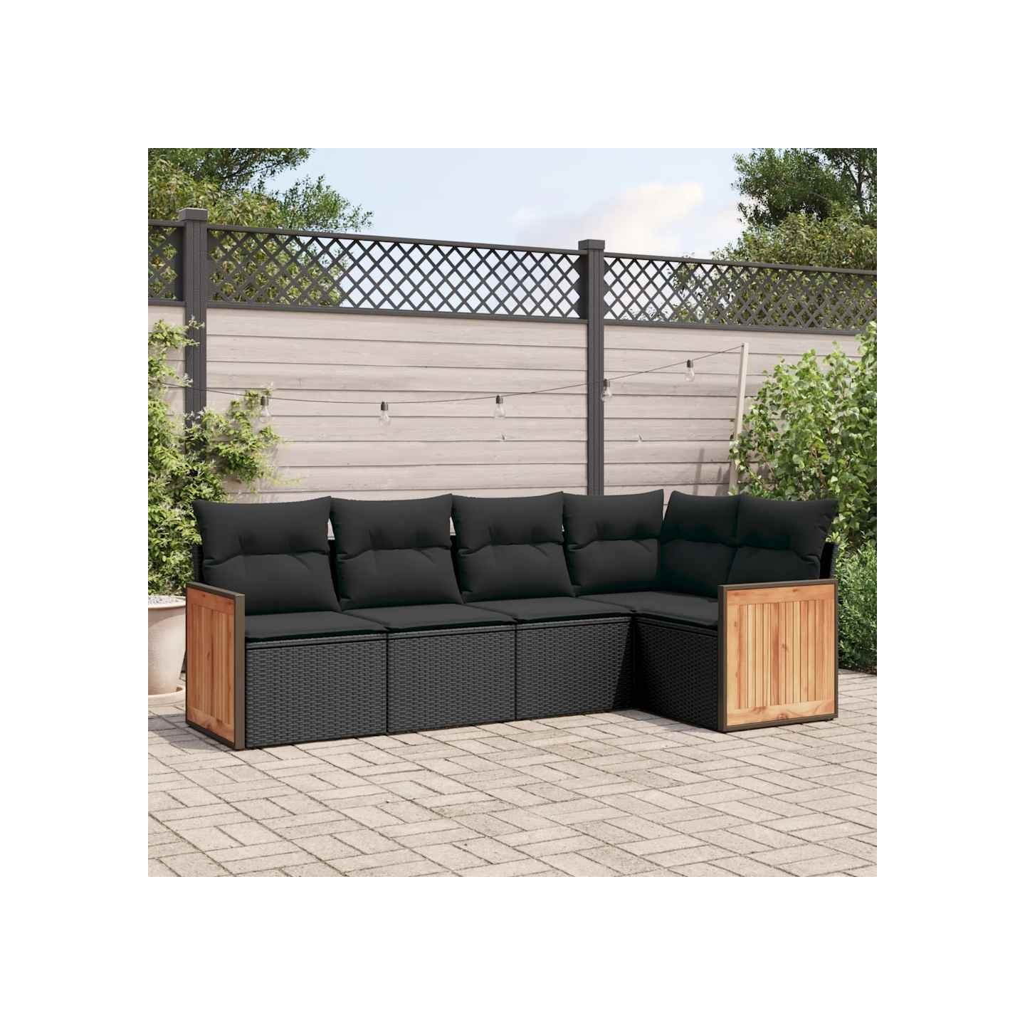 Salon de jardin 5 pcs avec coussins noir résine tressée