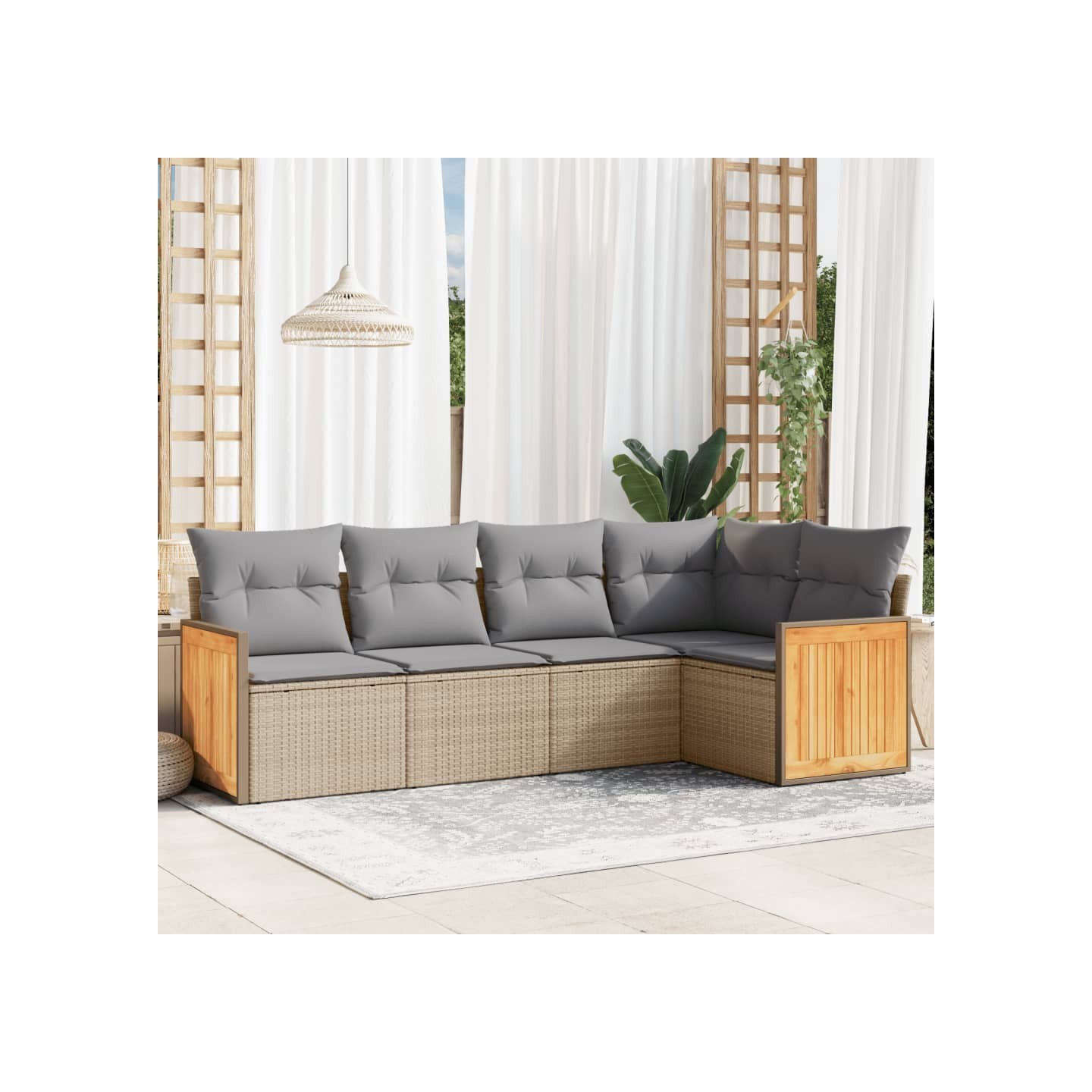Salon de jardin avec coussins 5 pcs beige résine tressée