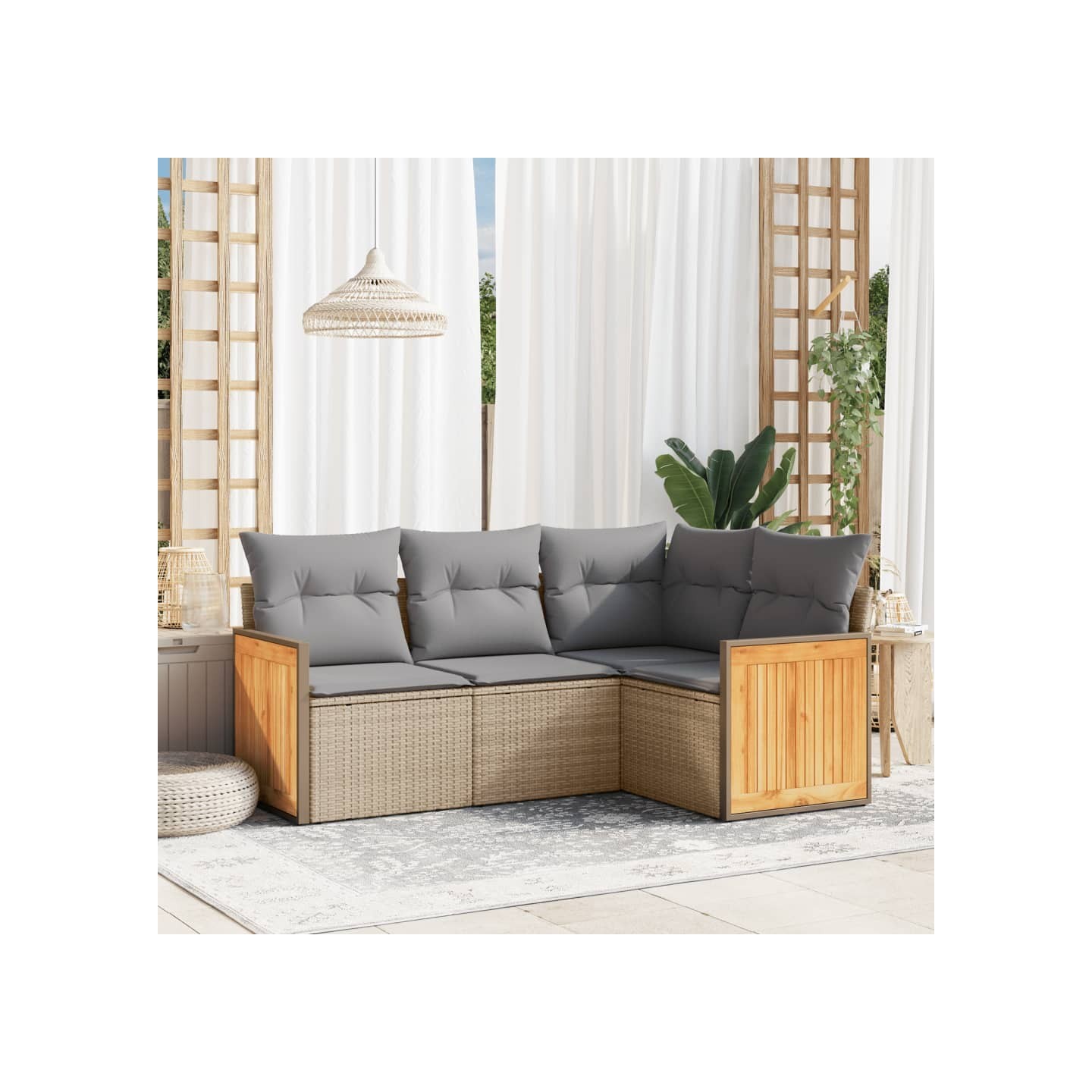 Salon de jardin avec coussins 4 pcs beige résine tressée