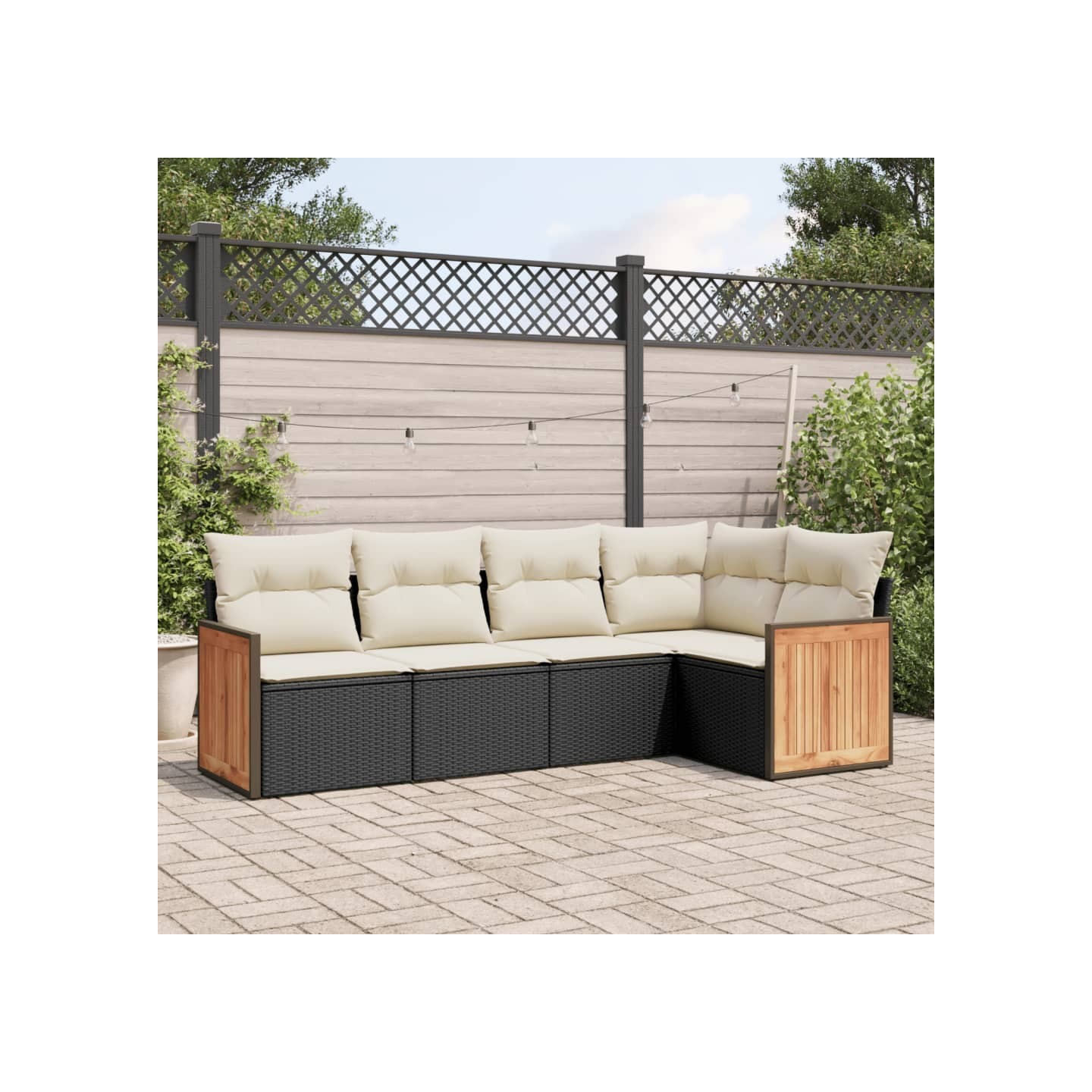 Salon de jardin 5 pcs avec coussins noir résine tressée