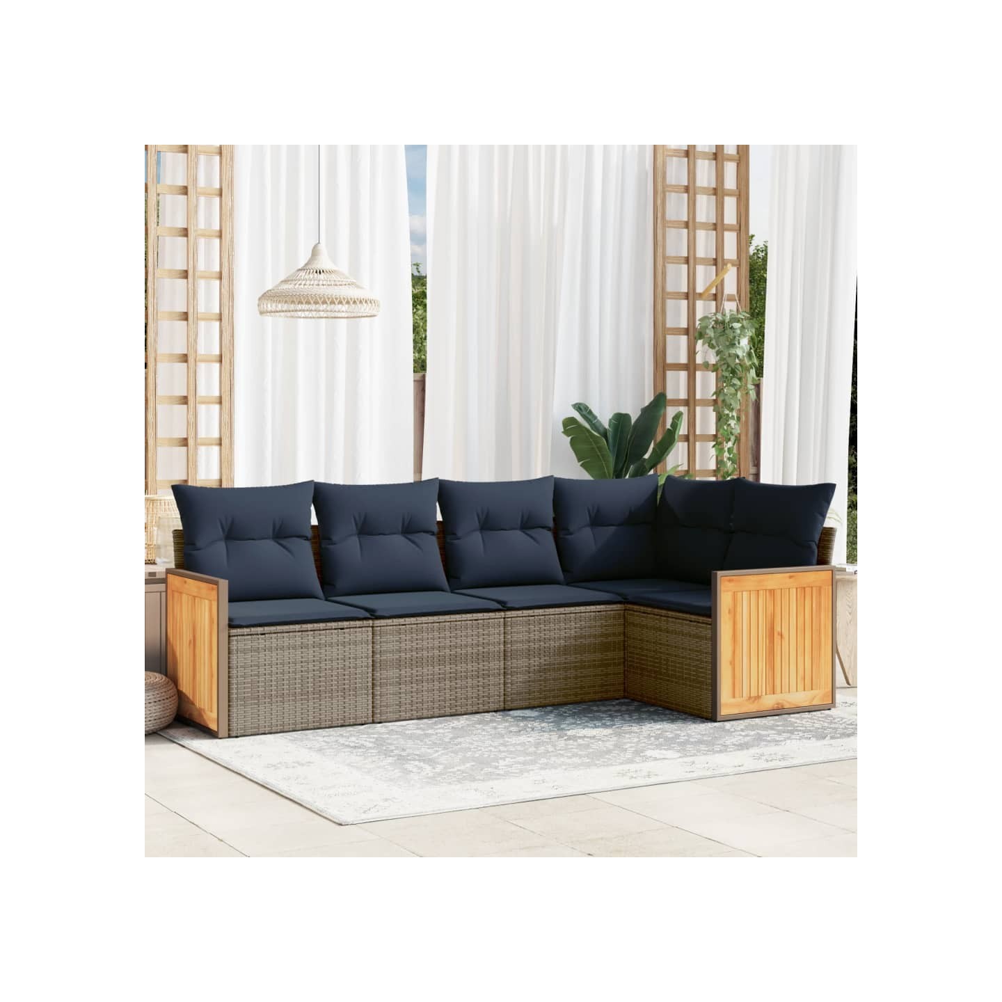 Ensemble de canapé de jardin 5 pcs avec coussins gris résine tressée