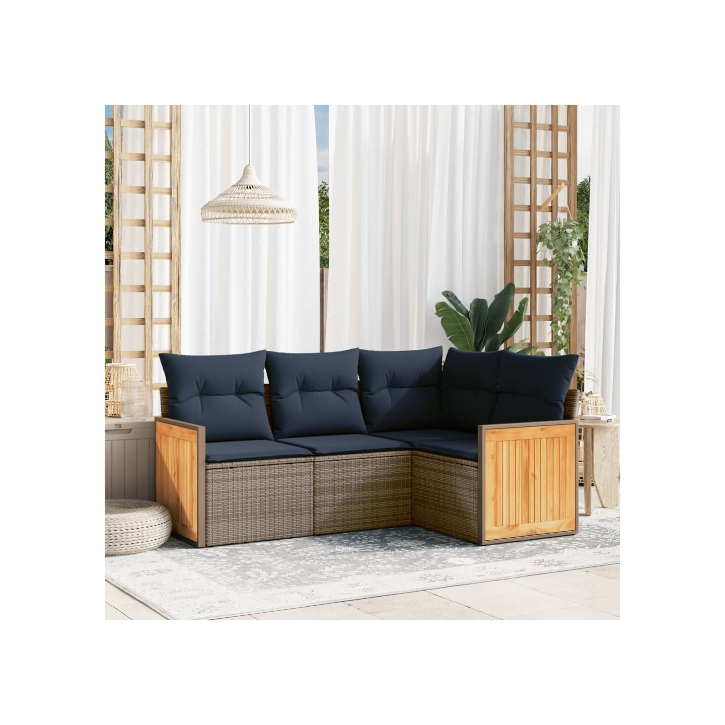 Ensemble de canapé de jardin 4 pcs avec coussins gris résine tressée