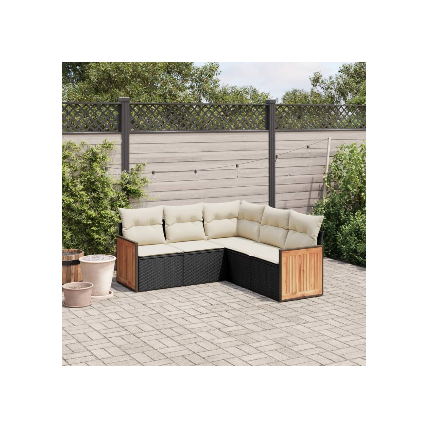 Salon de jardin 5 pcs avec coussins noir résine tressée