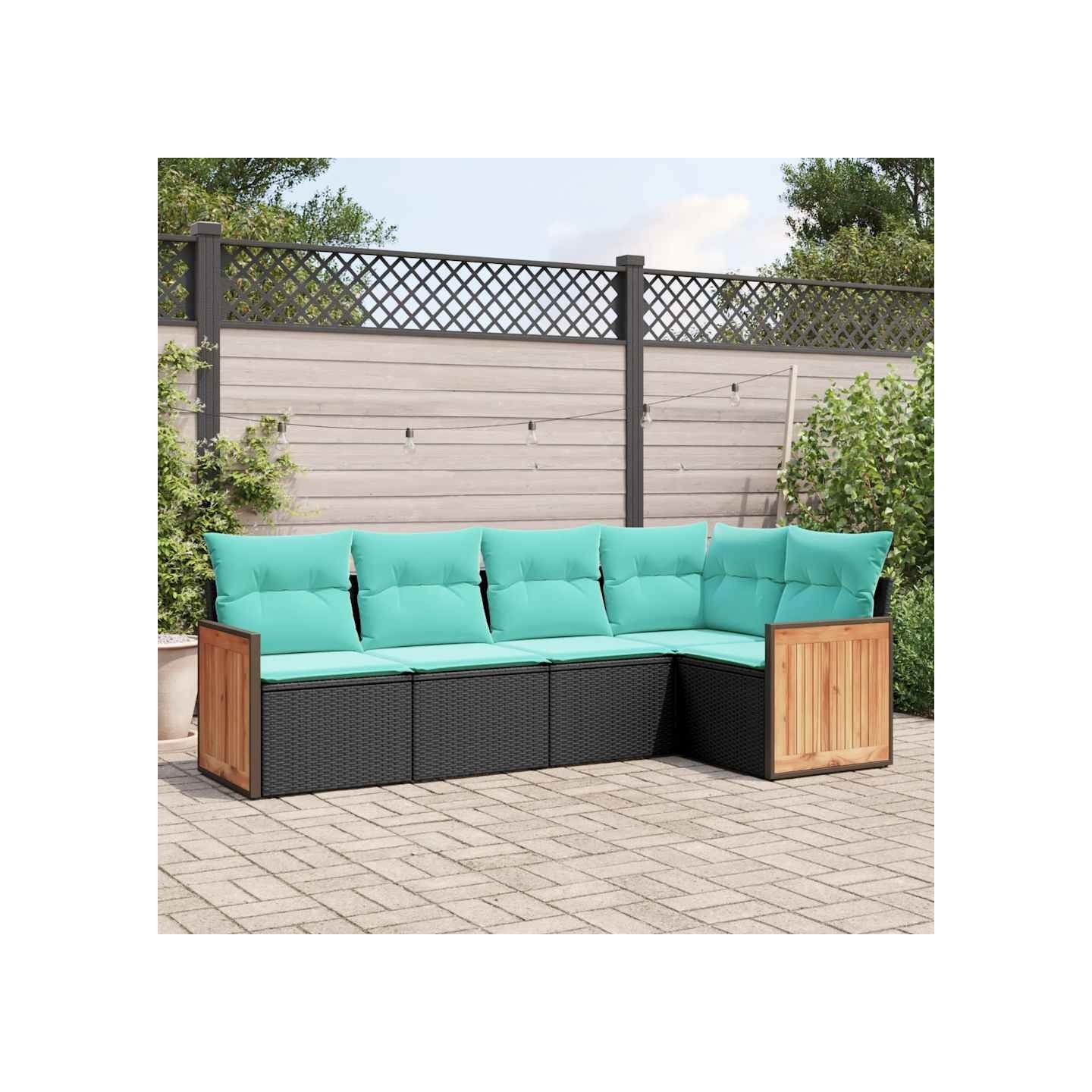 Salon de jardin 5 pcs avec coussins noir résine tressée