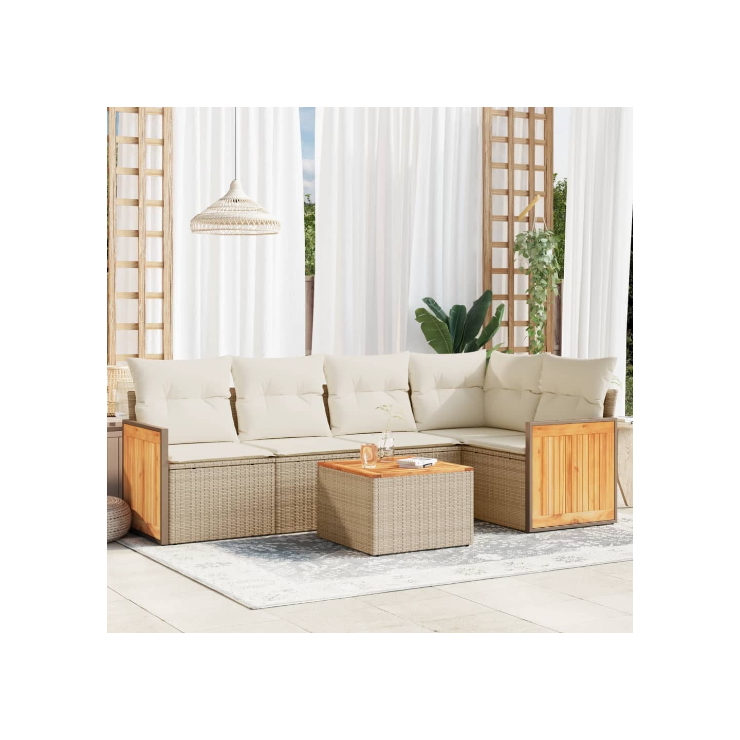 Salon de jardin avec coussins 6 pcs beige résine tressée