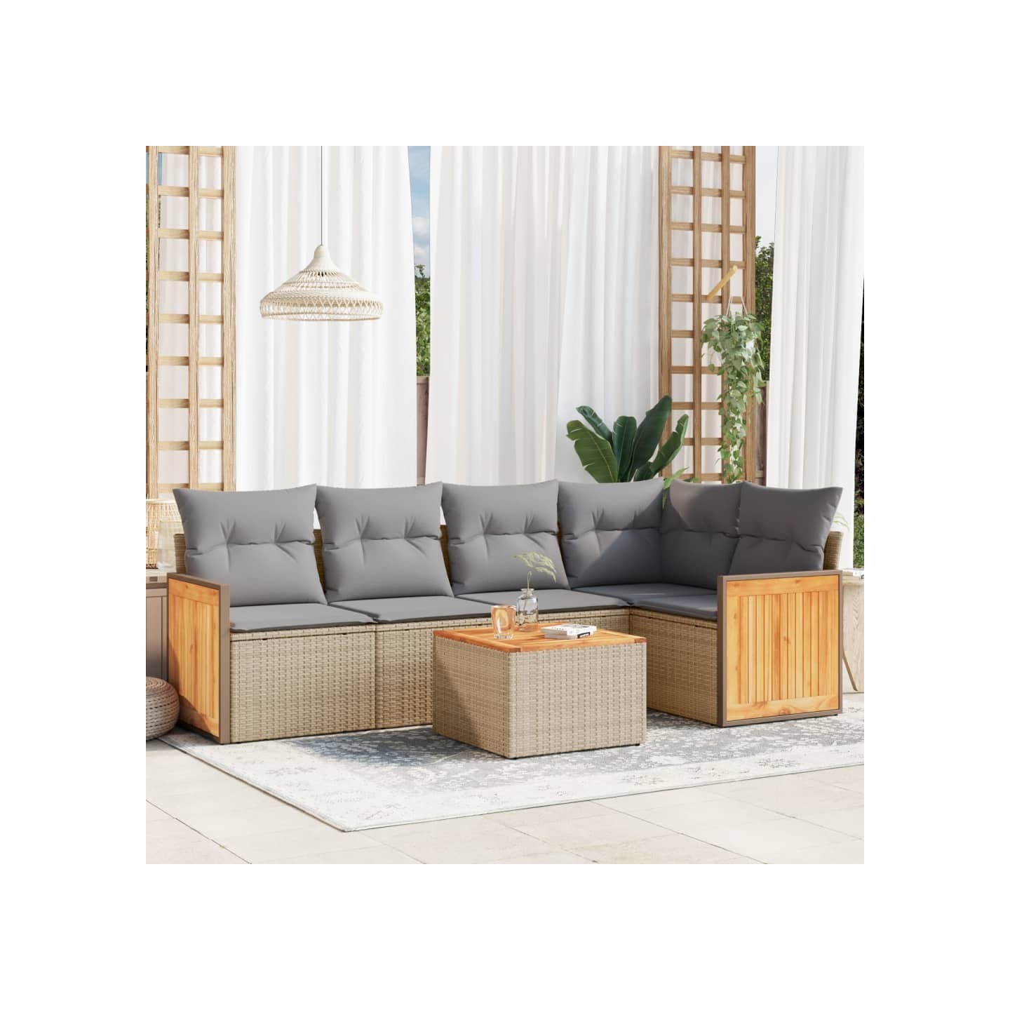 Salon de jardin avec coussins 6 pcs beige résine tressée