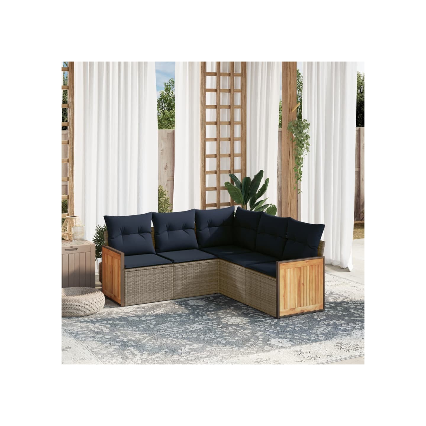 Ensemble de canapé de jardin 5 pcs avec coussins gris résine tressée