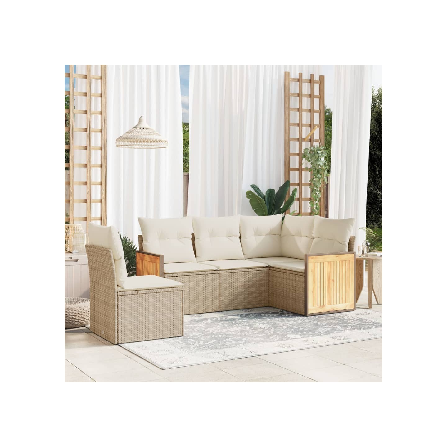 Salon de jardin avec coussins 5 pcs beige résine tressée