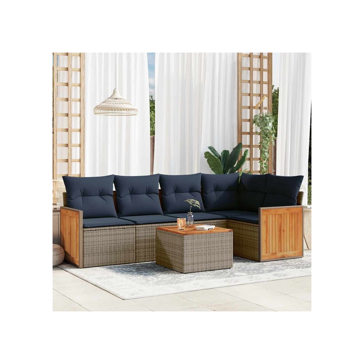 Ensemble de canapé de jardin 6 pcs avec coussins gris résine tressée