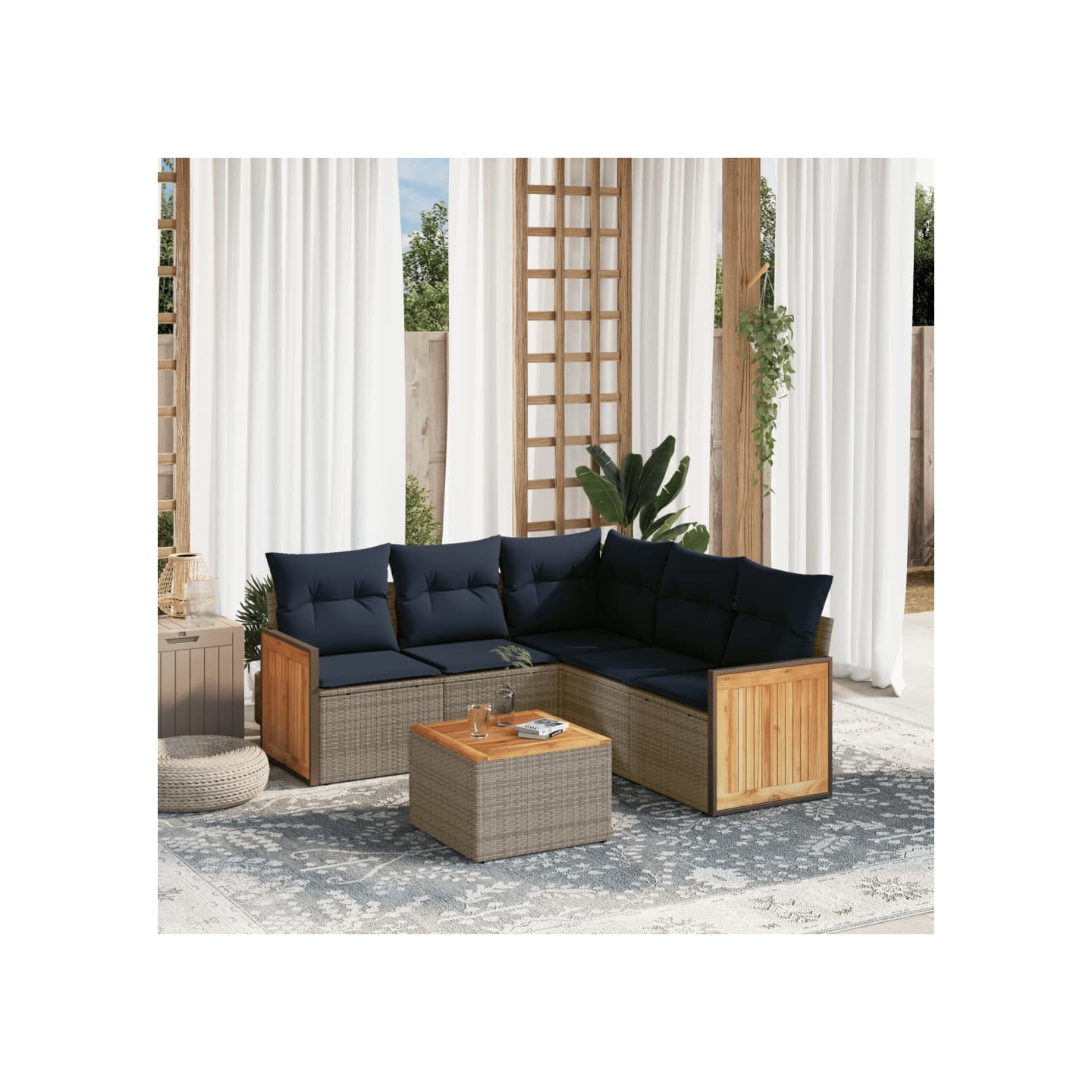 Ensemble de canapé de jardin 6 pcs avec coussins gris résine tressée