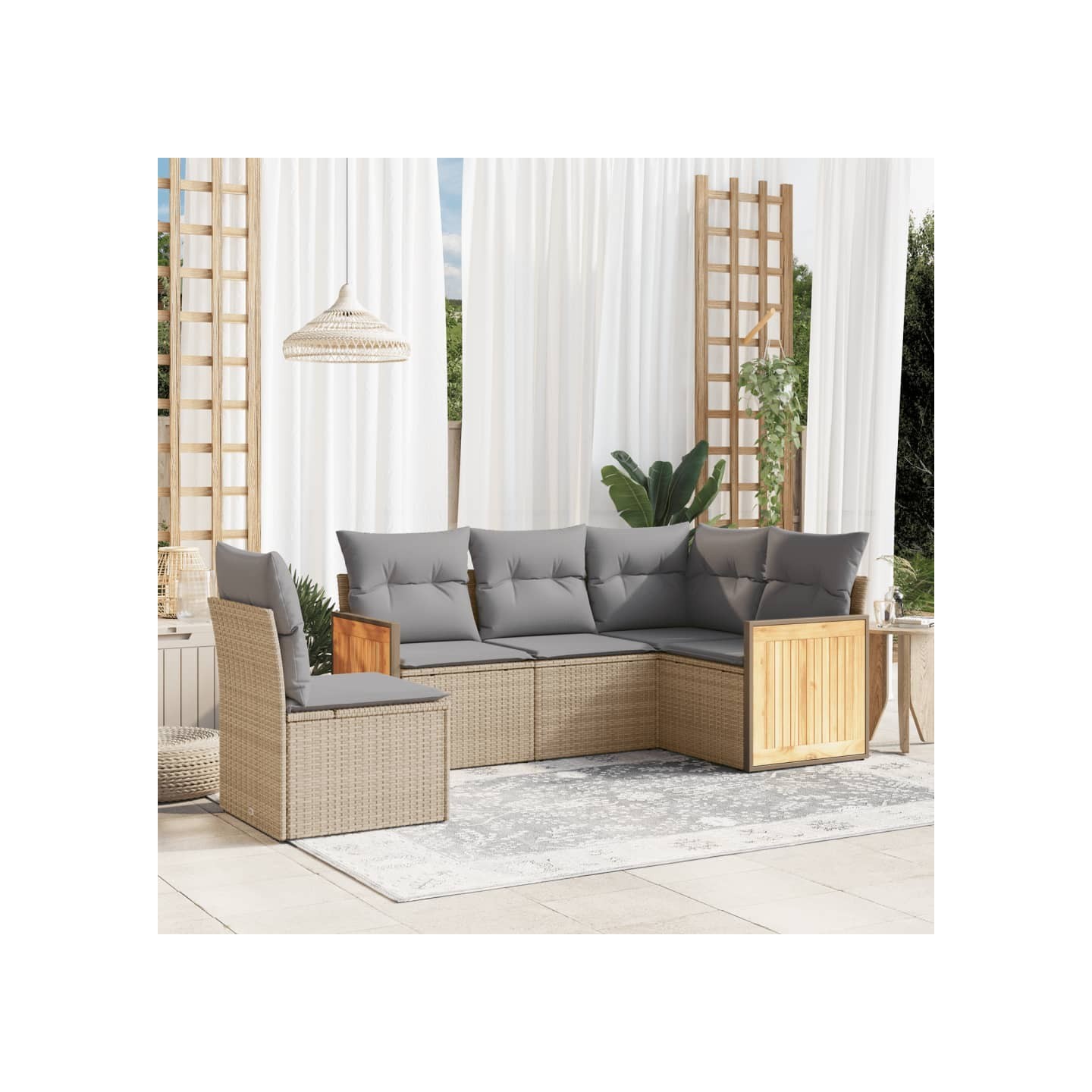 Salon de jardin avec coussins 5 pcs beige résine tressée