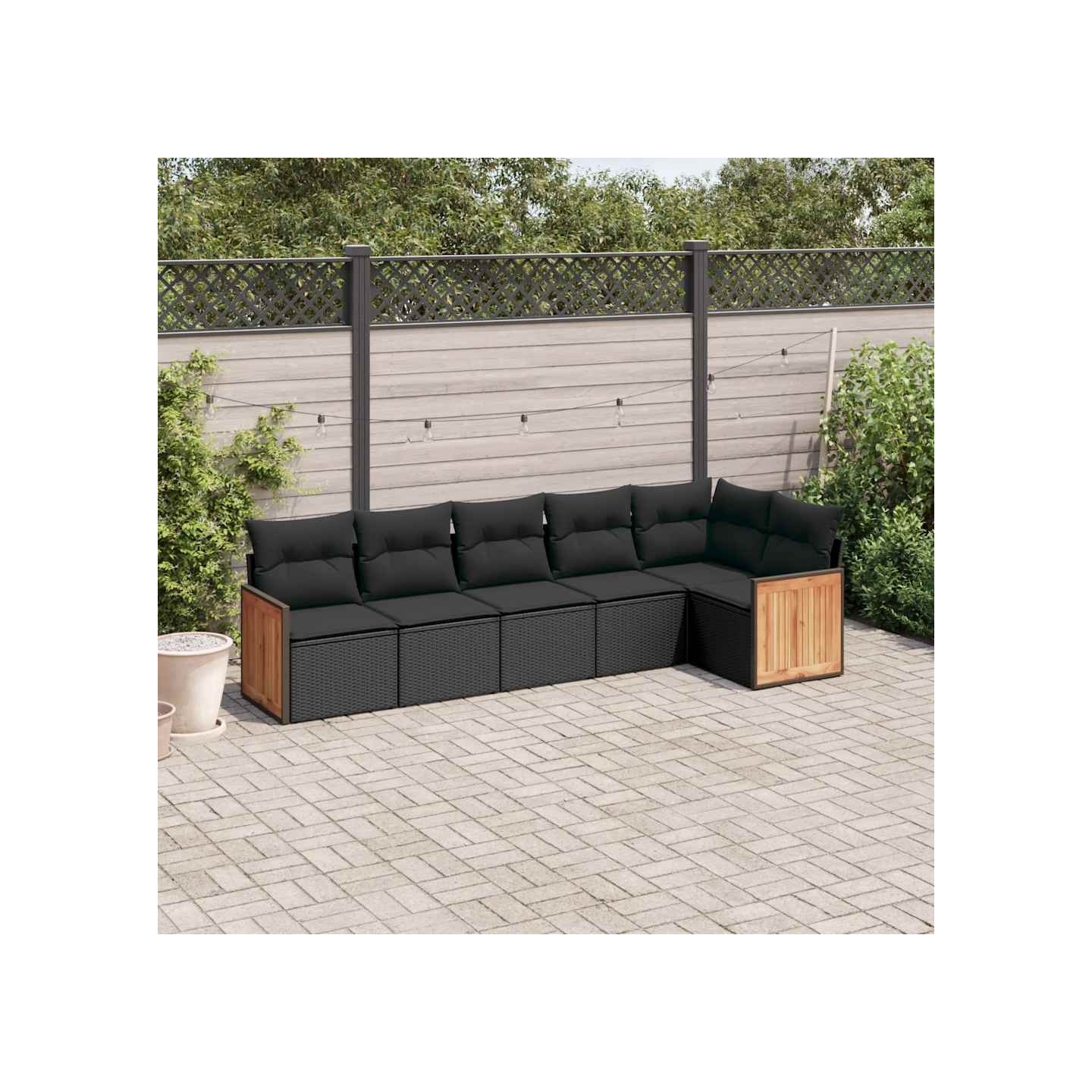 Salon de jardin 6 pcs avec coussins noir résine tressée